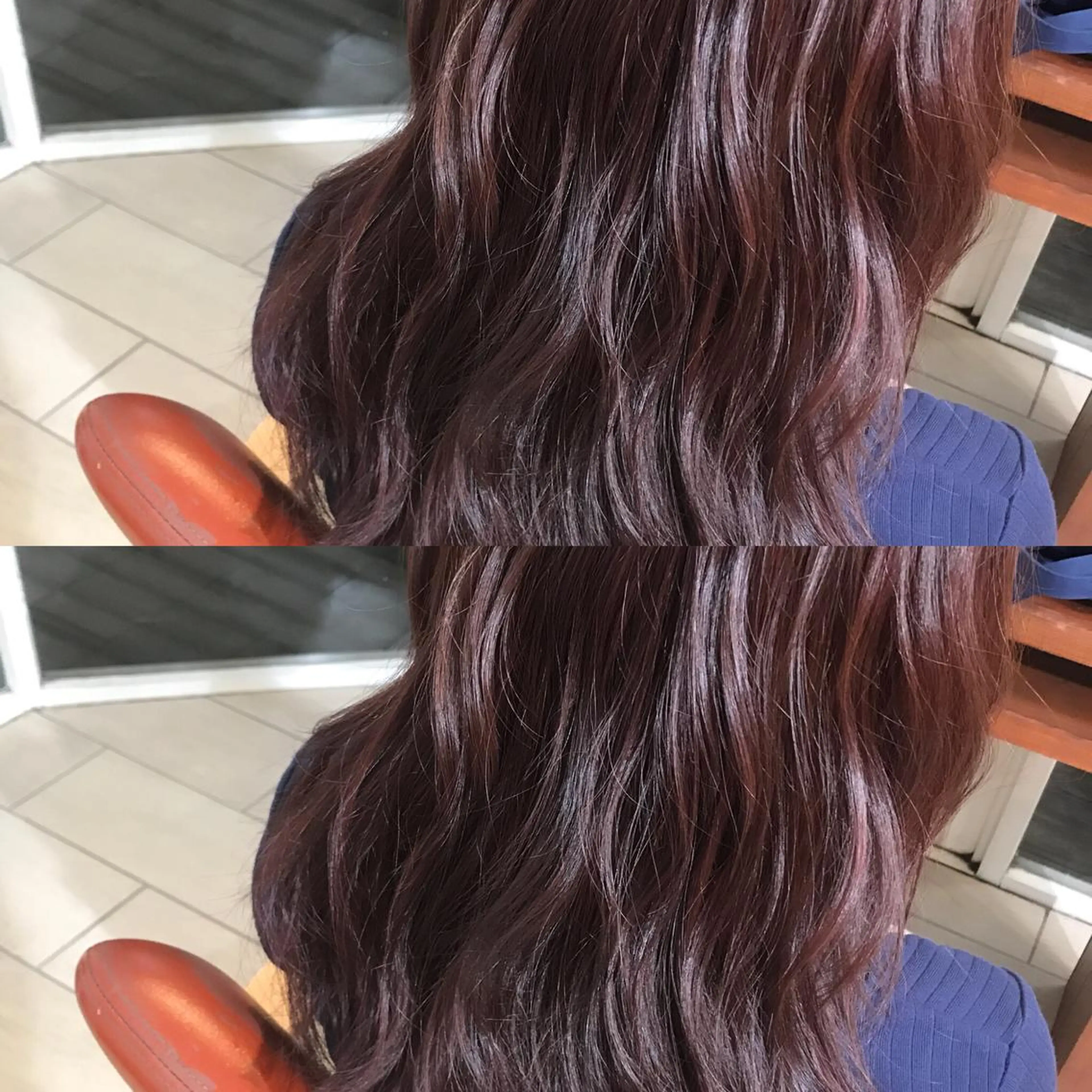 セミロング カラー ハイライトカラー ピンクカラー ハイライト 小栗 麻衣のヘアスタイル