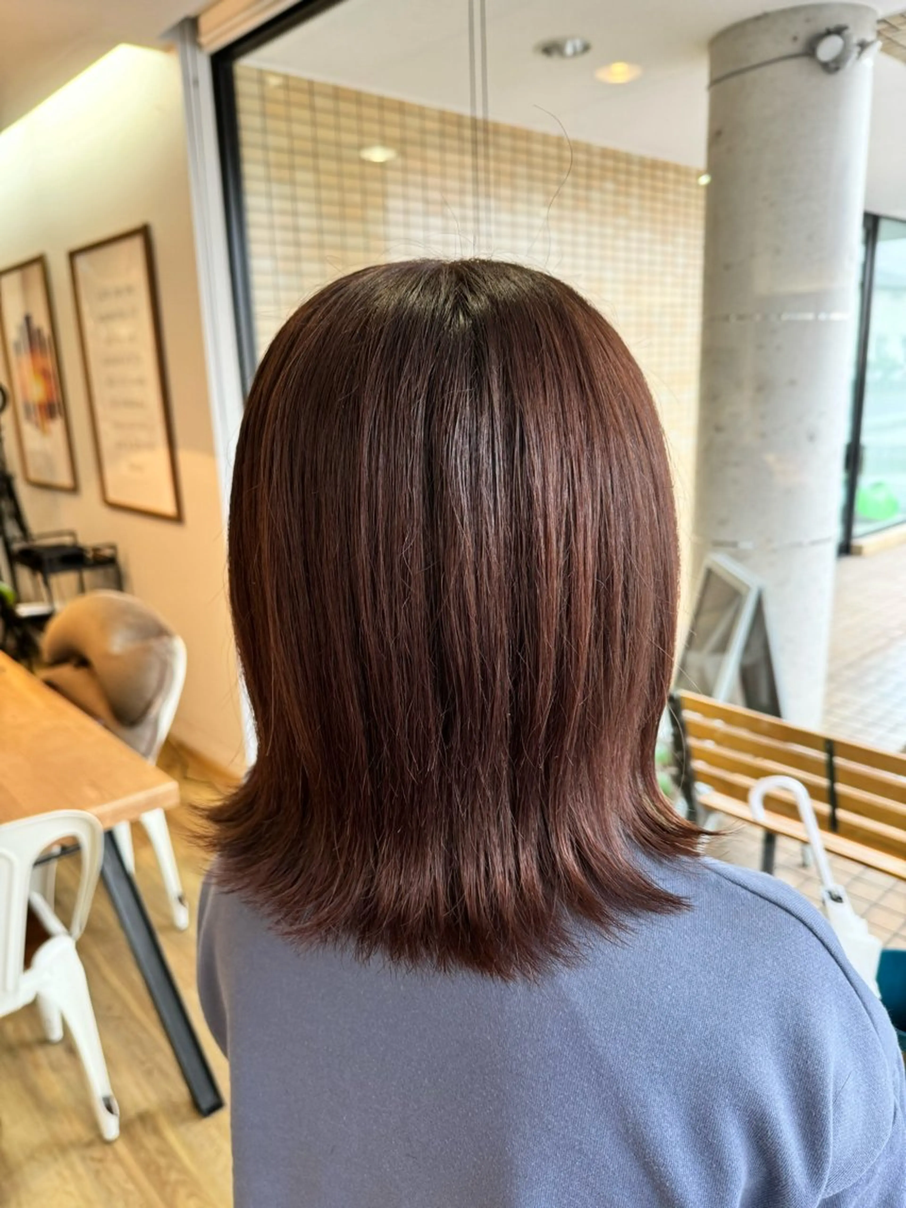 ミディアム カラー オレンジ ピンクカラー ヘアカラー トリートメント ツキダテ ユイのヘアスタイル