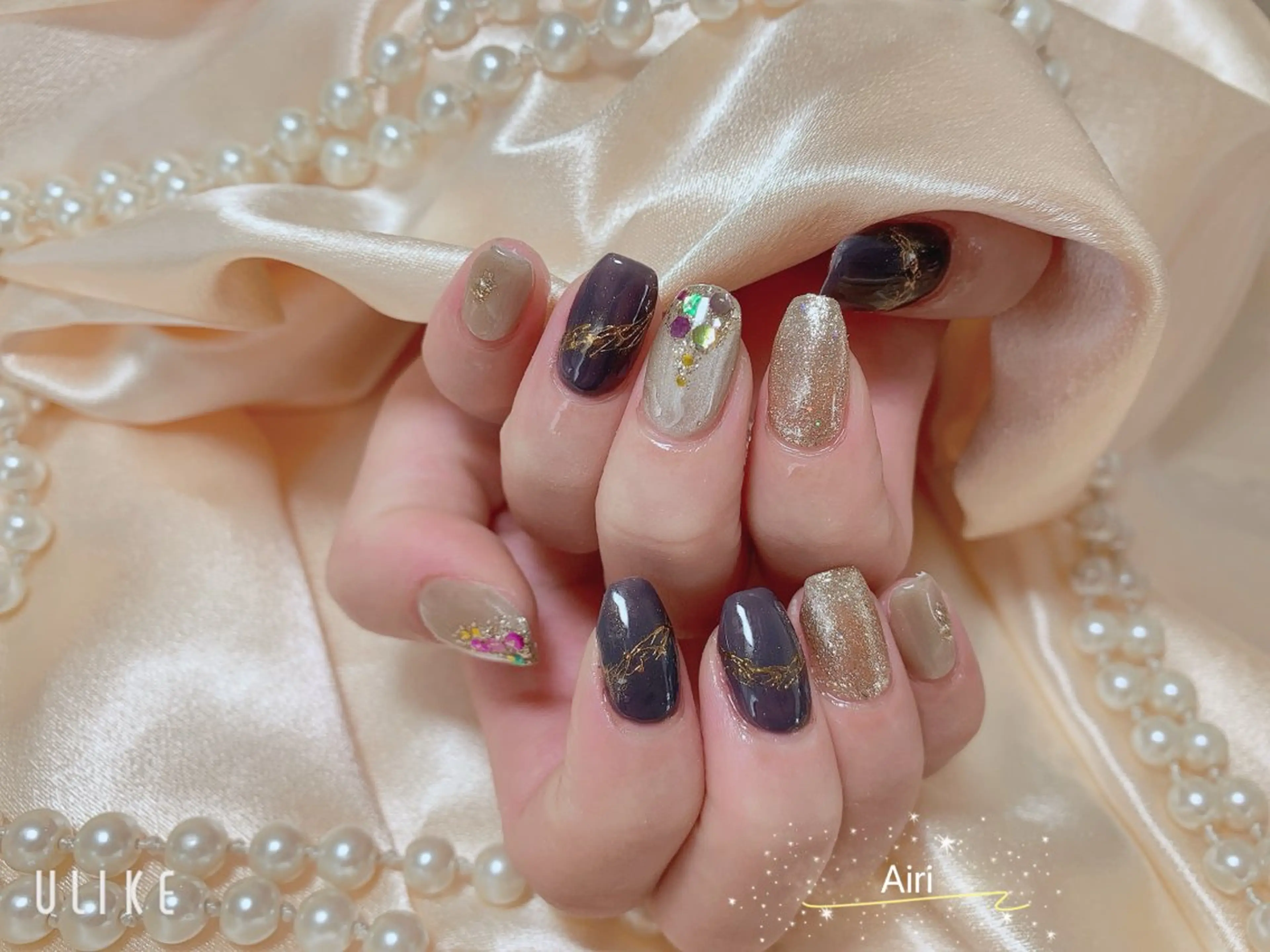 ネイル 桜ネイル フットネイル ジェルネイル 韓国ネイル ラメ(グリッター) ハンドネイル ネイルサロンAiri 長さ出し·シンプルのネイルデザイン