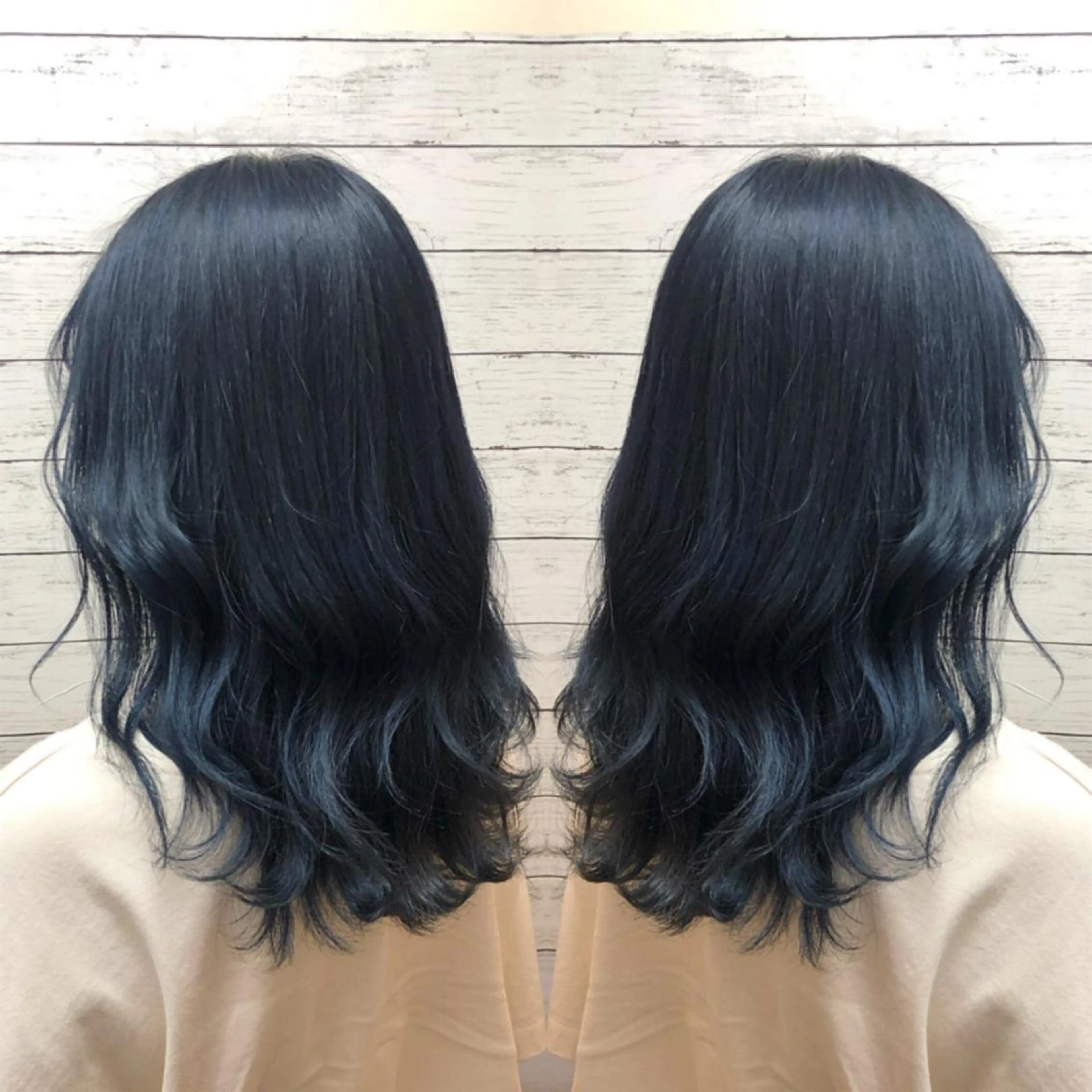 セミロング カラー ブルーカラー ネイビーカラー ヘアカラー ヘアセット 韓国ヘア🤍髪質改善 🇰🇷AKANEのヘアスタイル