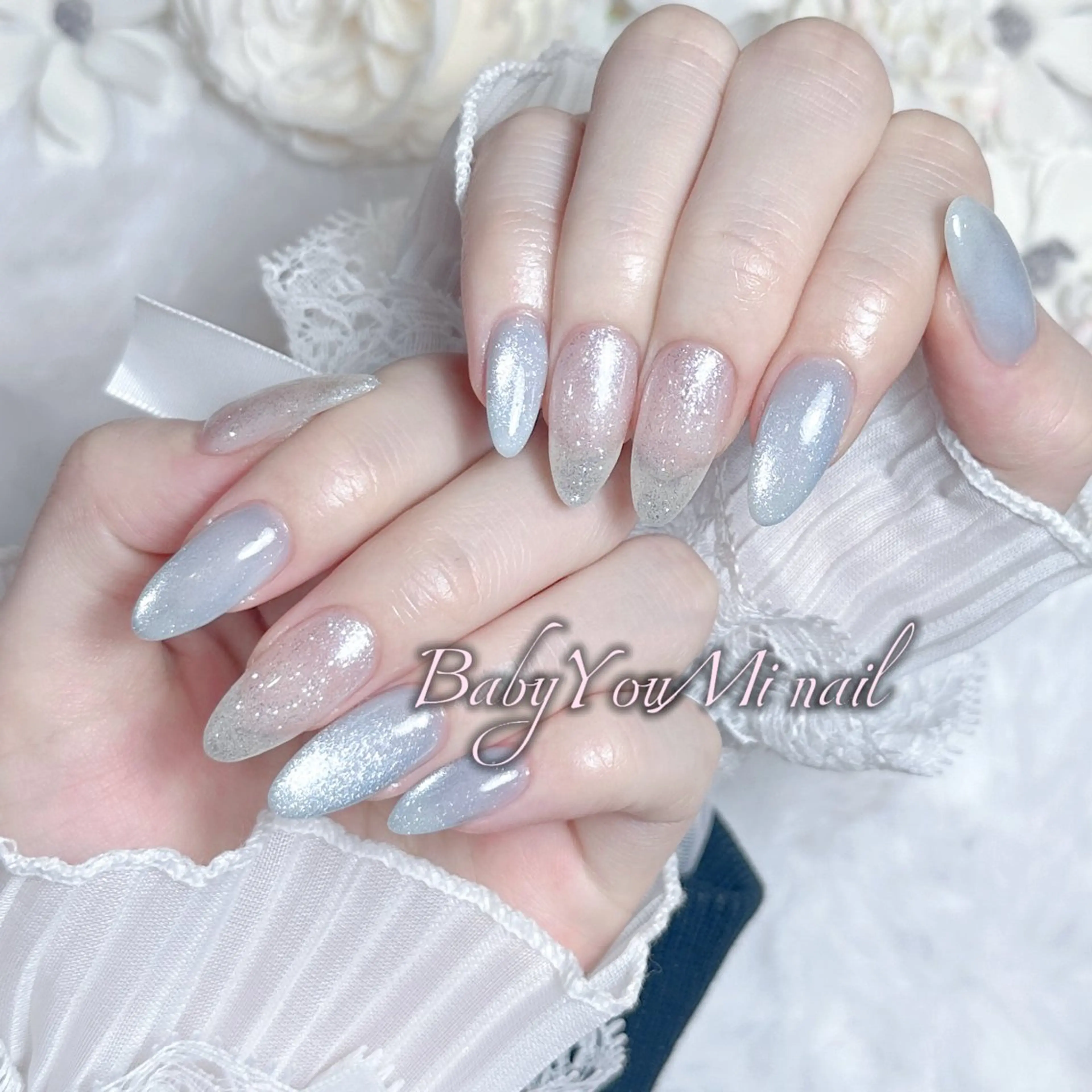 ネイル オーロラネイル チークネイル 成人式 フットネイル フレンチネイル ハンドネイル BabyYouMi nailのネイルデザイン
