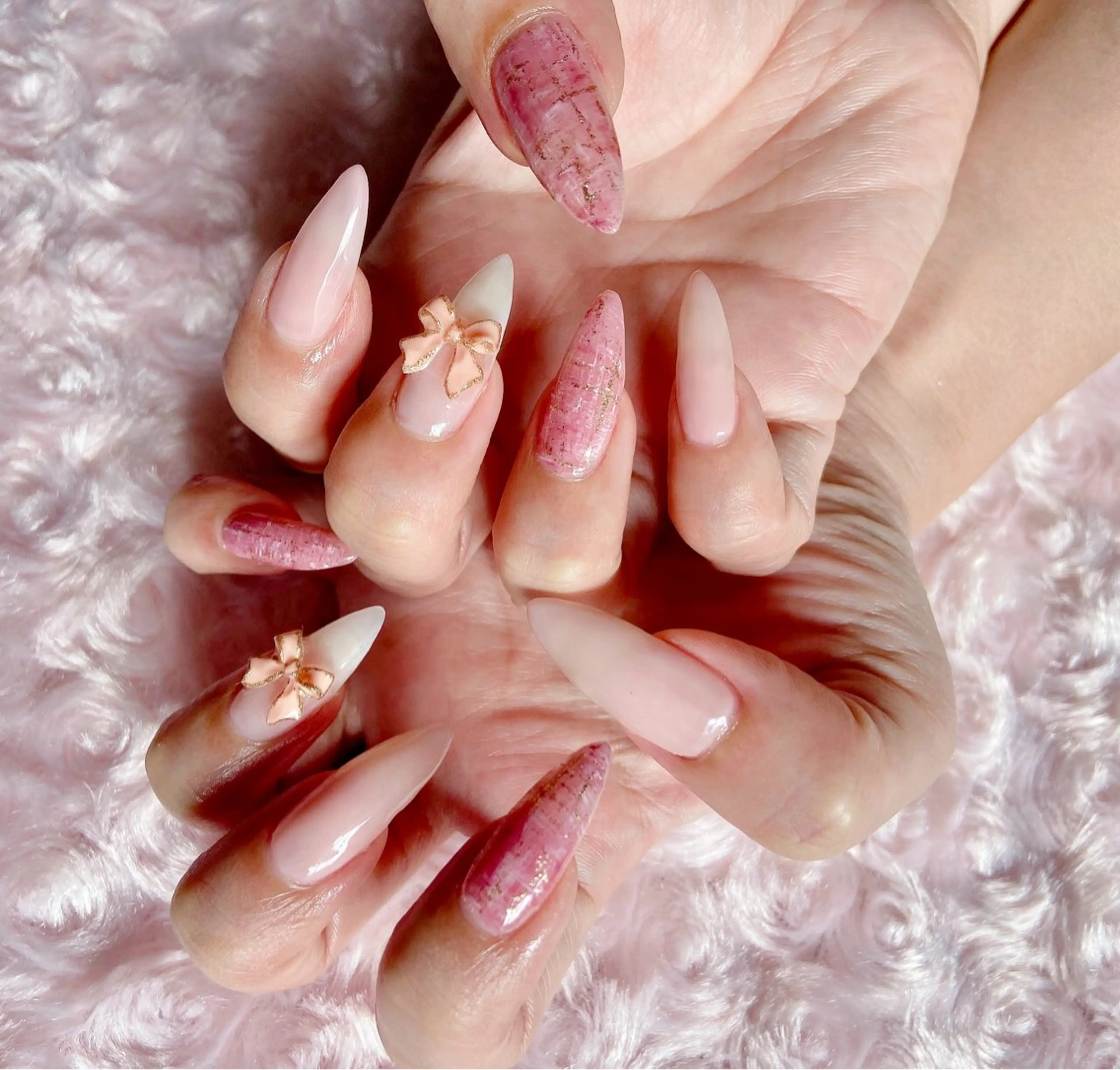 ネイル ジェルネイル オフィスネイル ワンカラーネイル パラジェル リボン フットネイル nail salon Berry所属・前田 りかのネイルデザイン