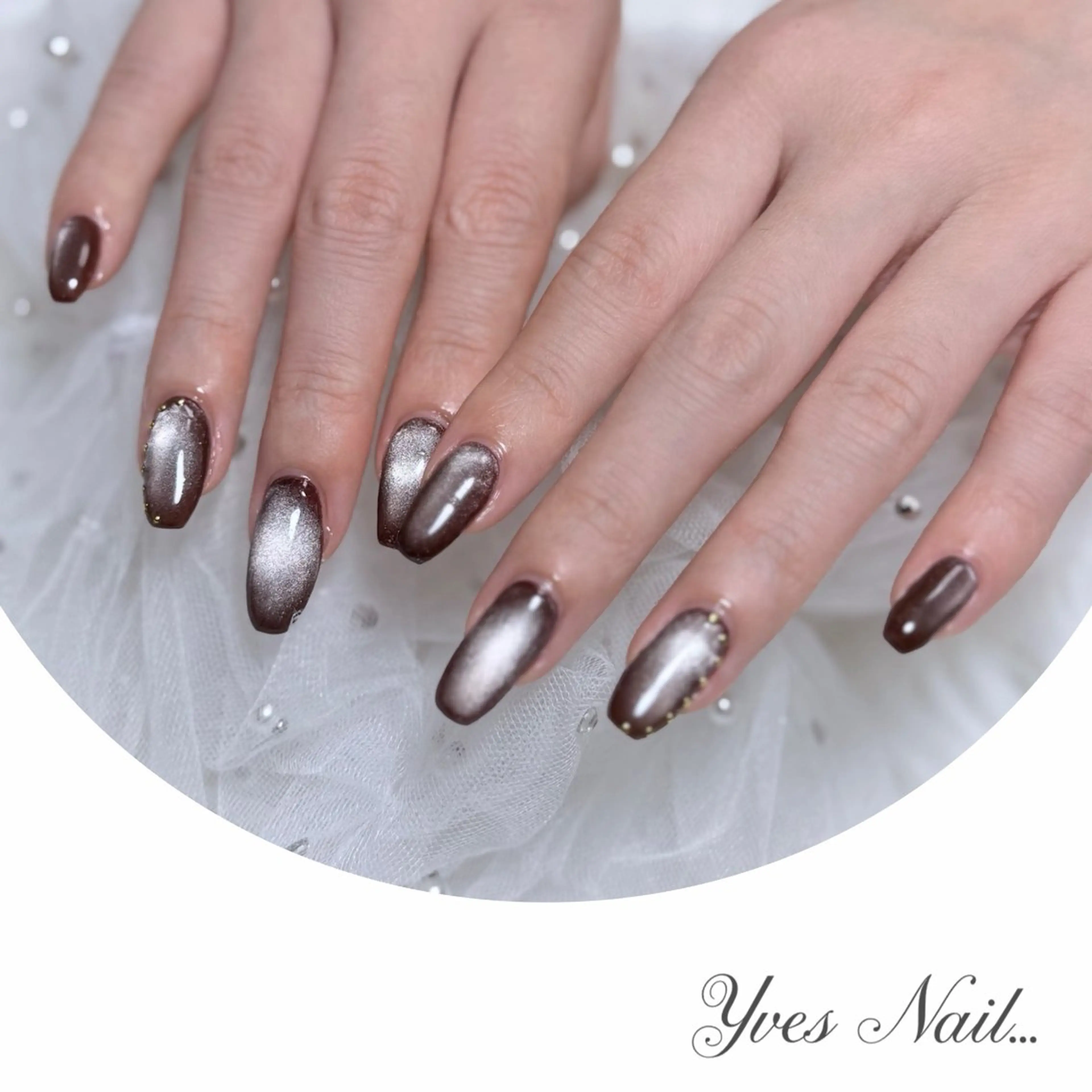 ネイル ブラウン マグネットネイル ハンドネイル kanno yのネイルデザイン