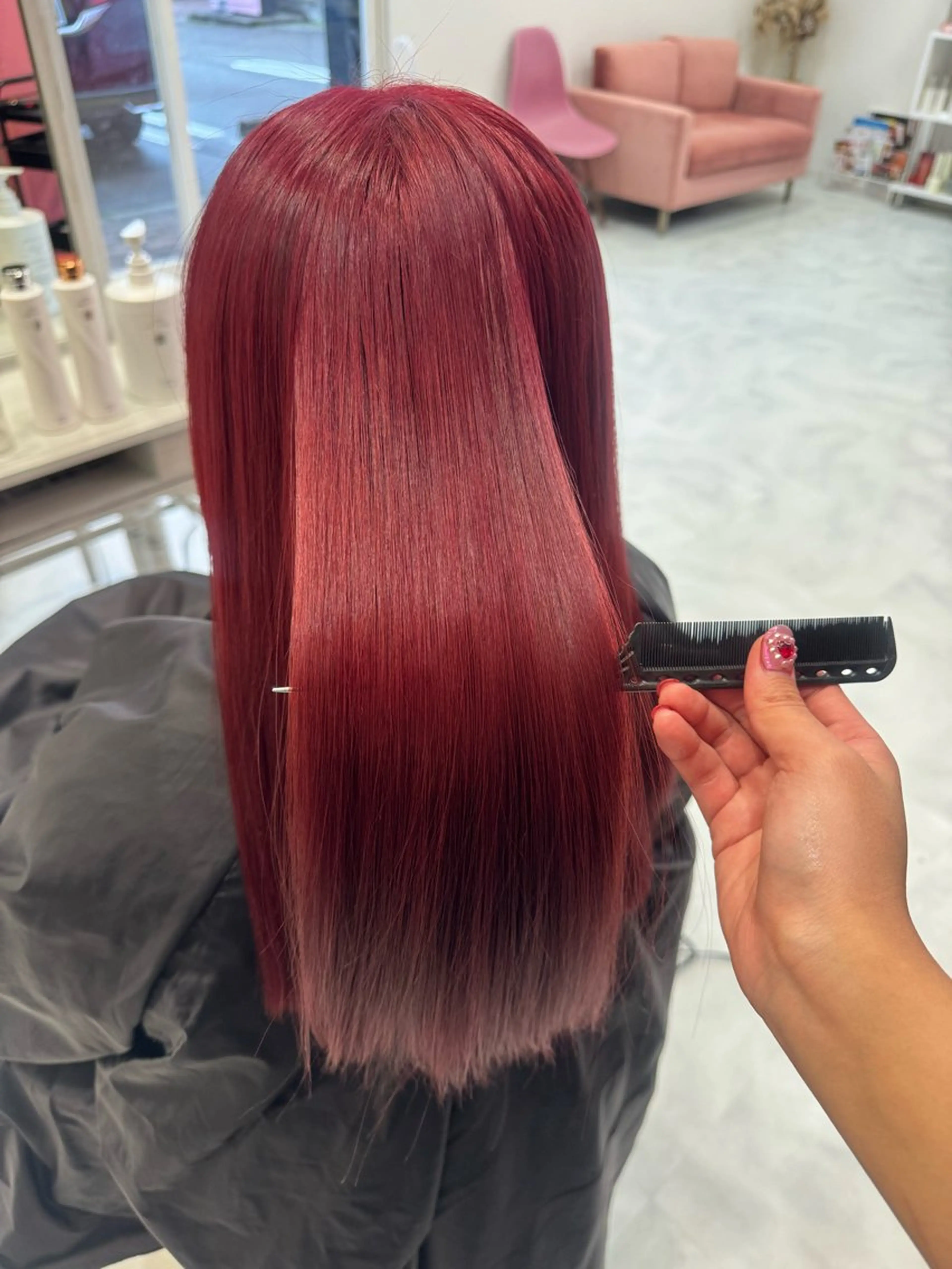 ロング カラー レッドカラー 💘韓国カラー💘 クルミのヘアスタイル