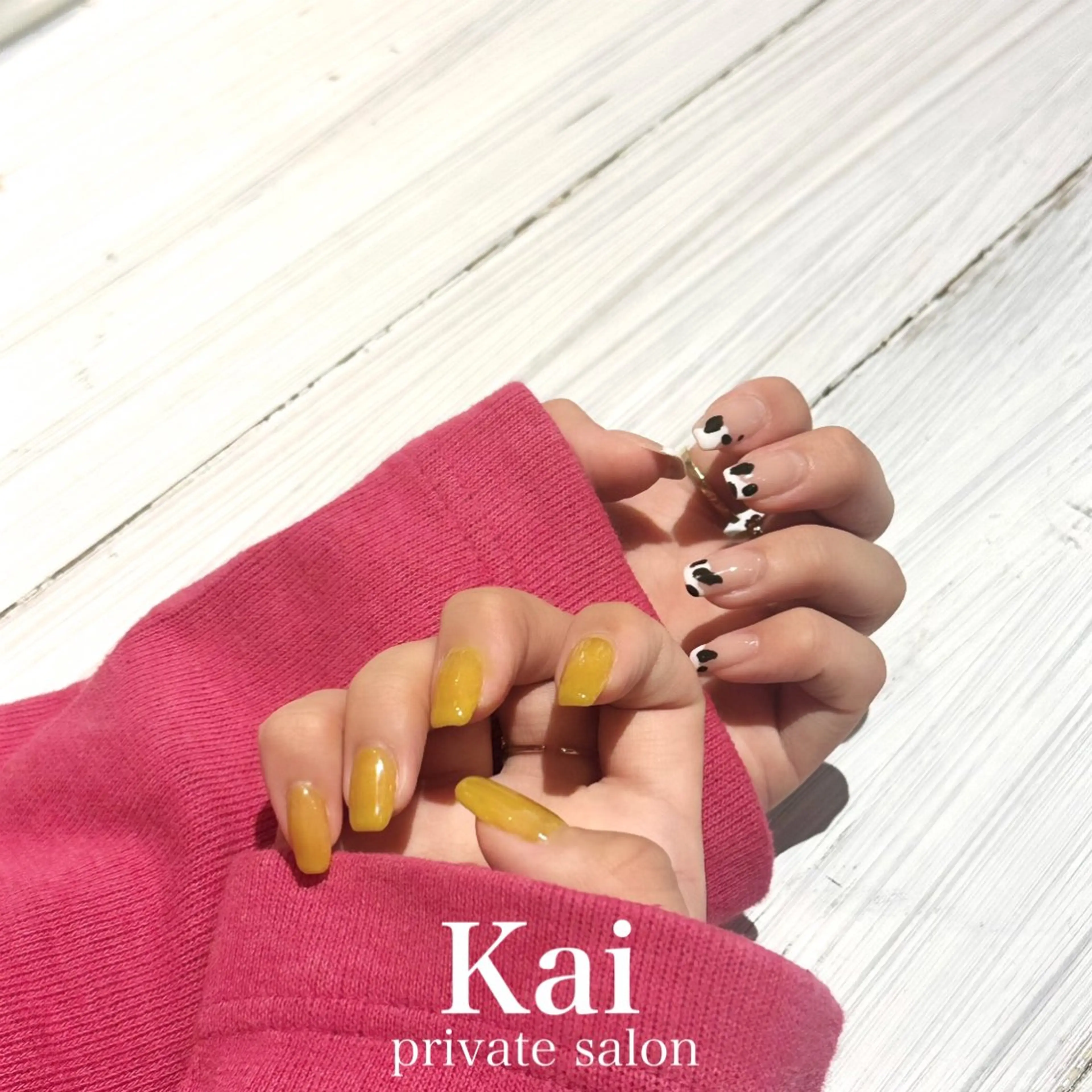 ネイル アニマル柄 フレンチネイル 韓国ネイル ニュアンスネイル ハンドネイル Kai  nail Mayukoのネイルデザイン