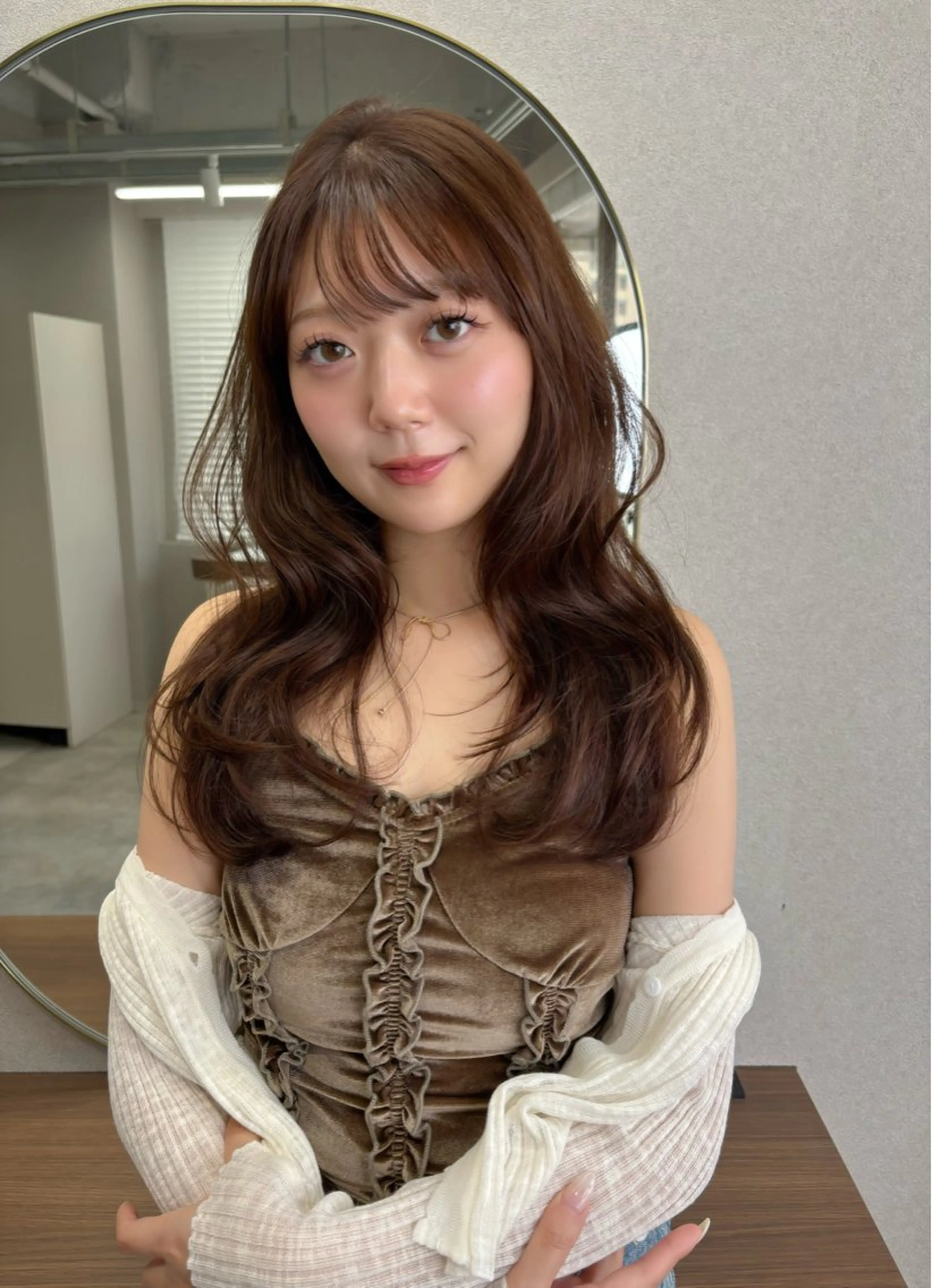 ロング カラー ベージュカラー ブラウンカラー ブラウンベージュ 顔周りカット レイヤーカット カット ヘアカラー トリートメント 藤野 結衣のヘアスタイル