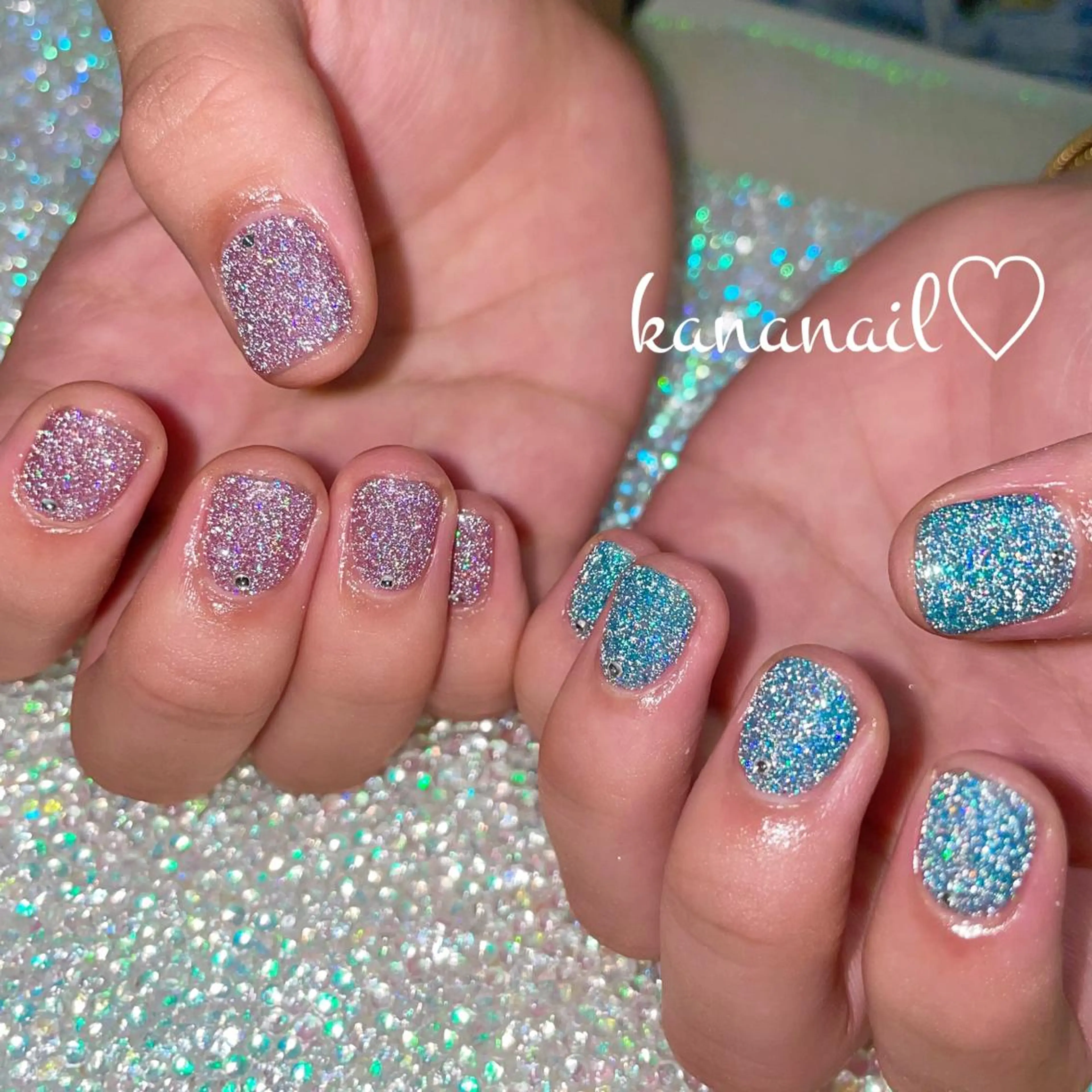 ネイル フラッシュネイル 水色 ワンカラーネイル ピンク 夏ネイル kananail ♡のネイルデザイン