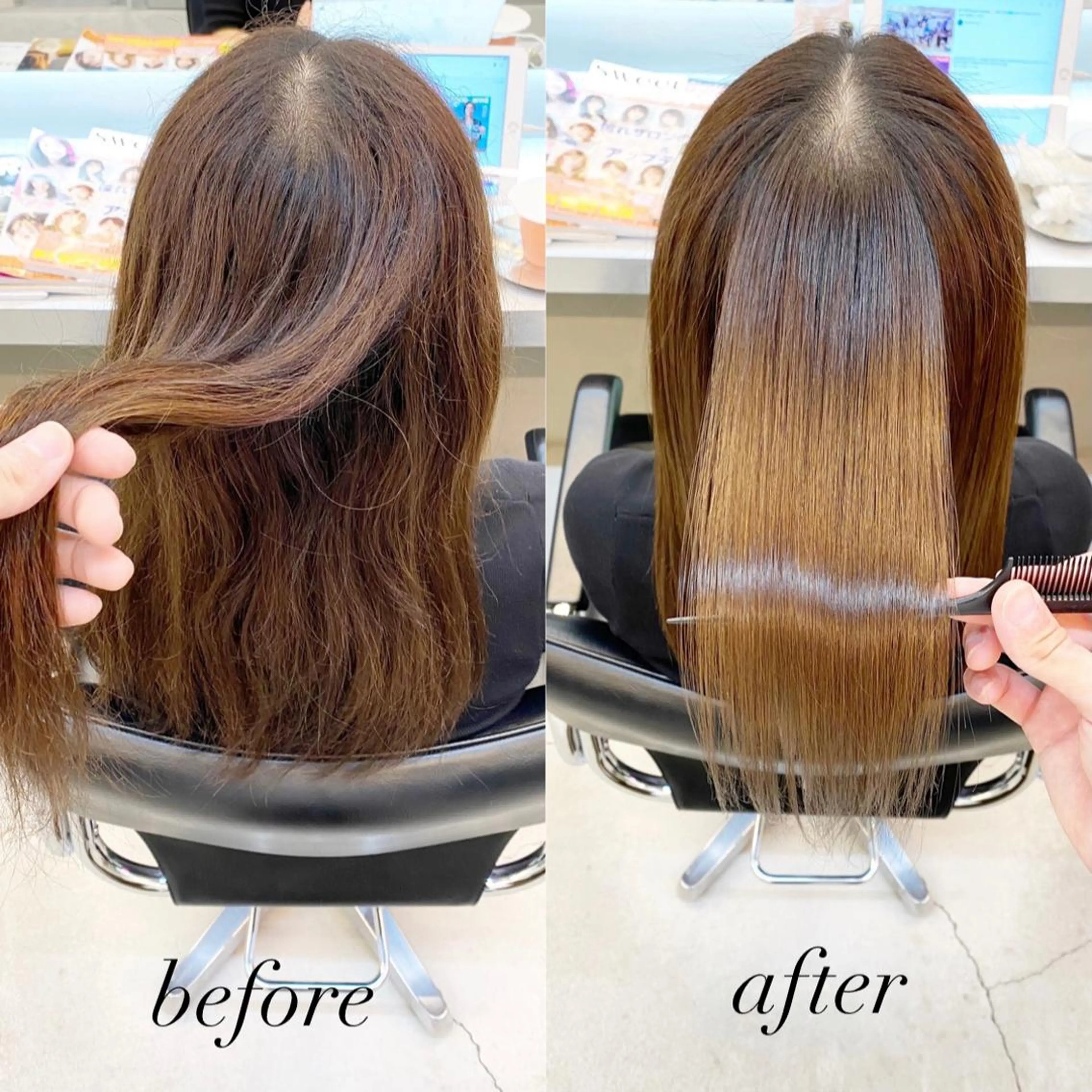 セミロング パーマ 縮毛矯正 トリートメント カット 縮毛矯正 トリートメント 艶髪と透明感を ‼️/若林のヘアスタイル