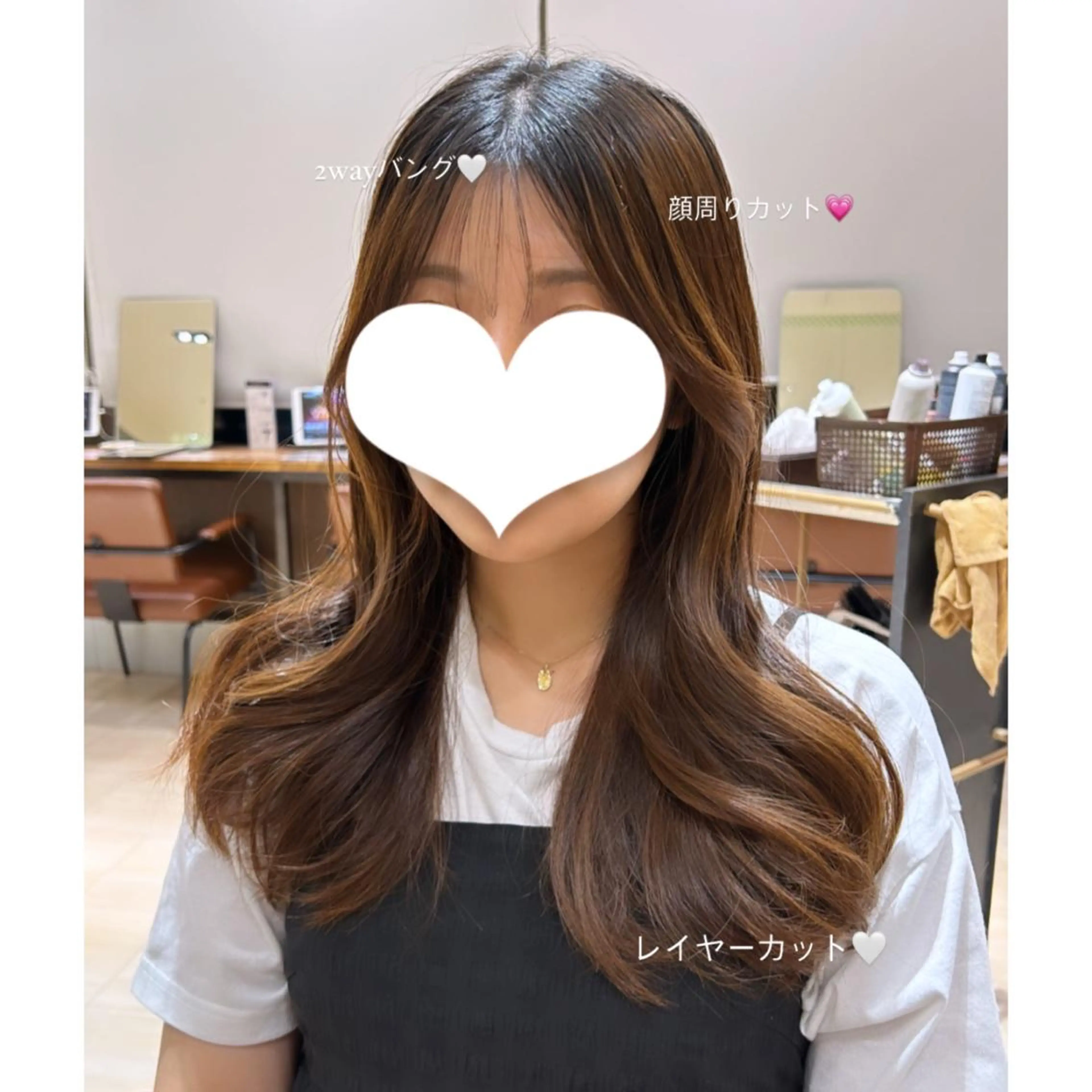 ミディアム カラー 顔周りカット レイヤーカット シースルーバング カット ヘアカラー トリートメント 🍼顔周りカット/ レイヤー/小川華奈のヘアスタイル
