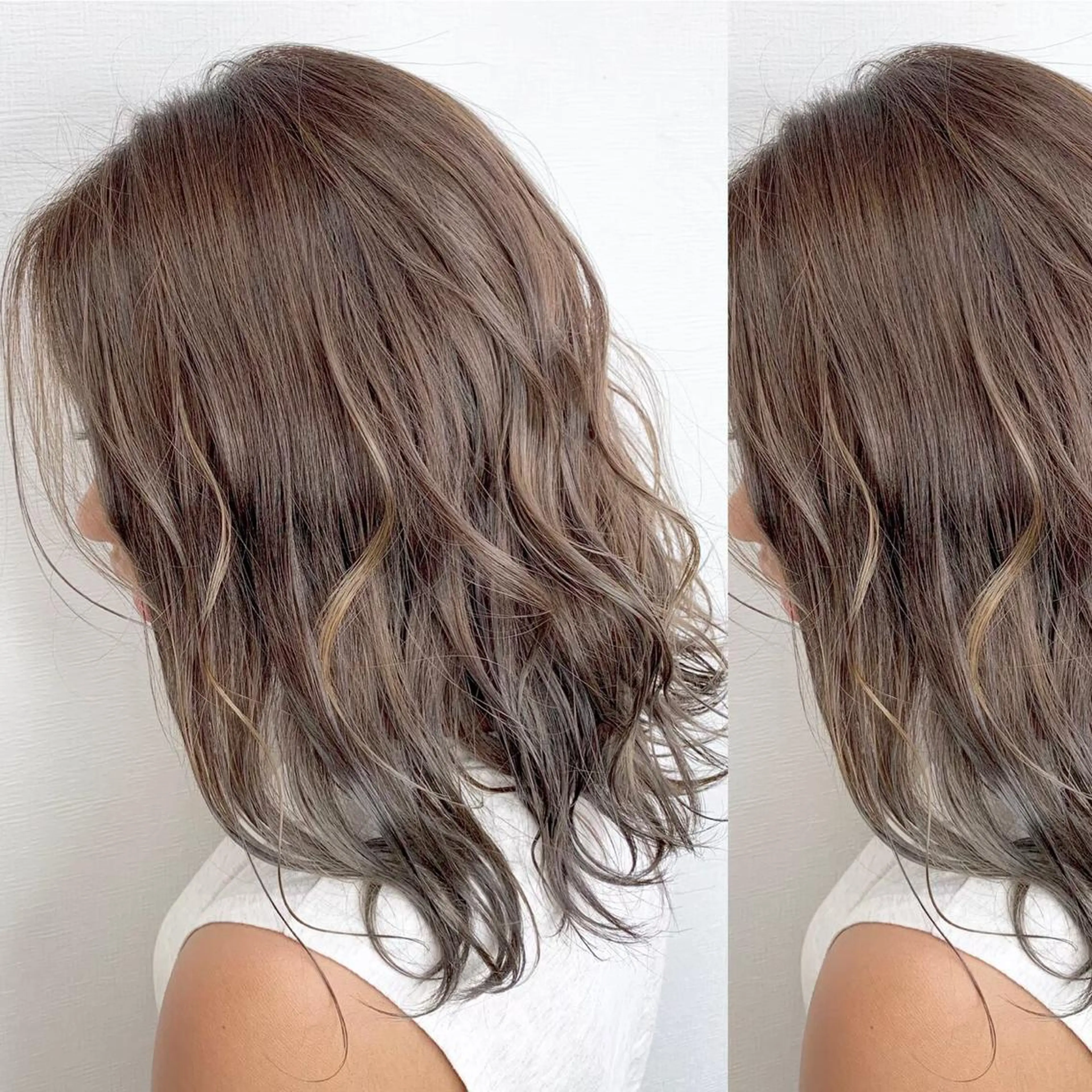 セミロング カラー JuNブリーチに 縮毛矯正するプロのヘアスタイル