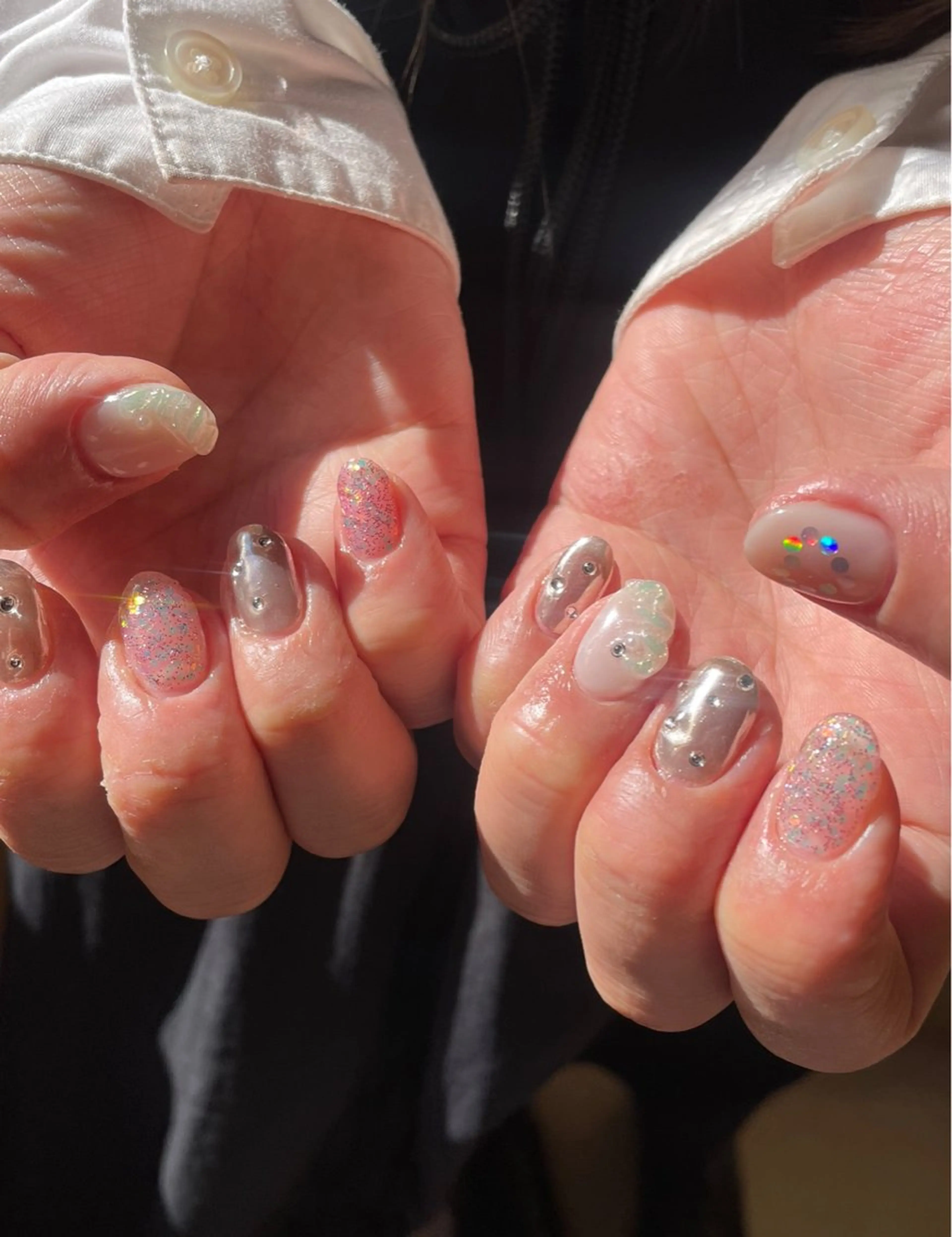 ネイル ラメ(グリッター) ミラーネイル ピンク ハンドネイル kichi🌟 そらのネイルデザイン