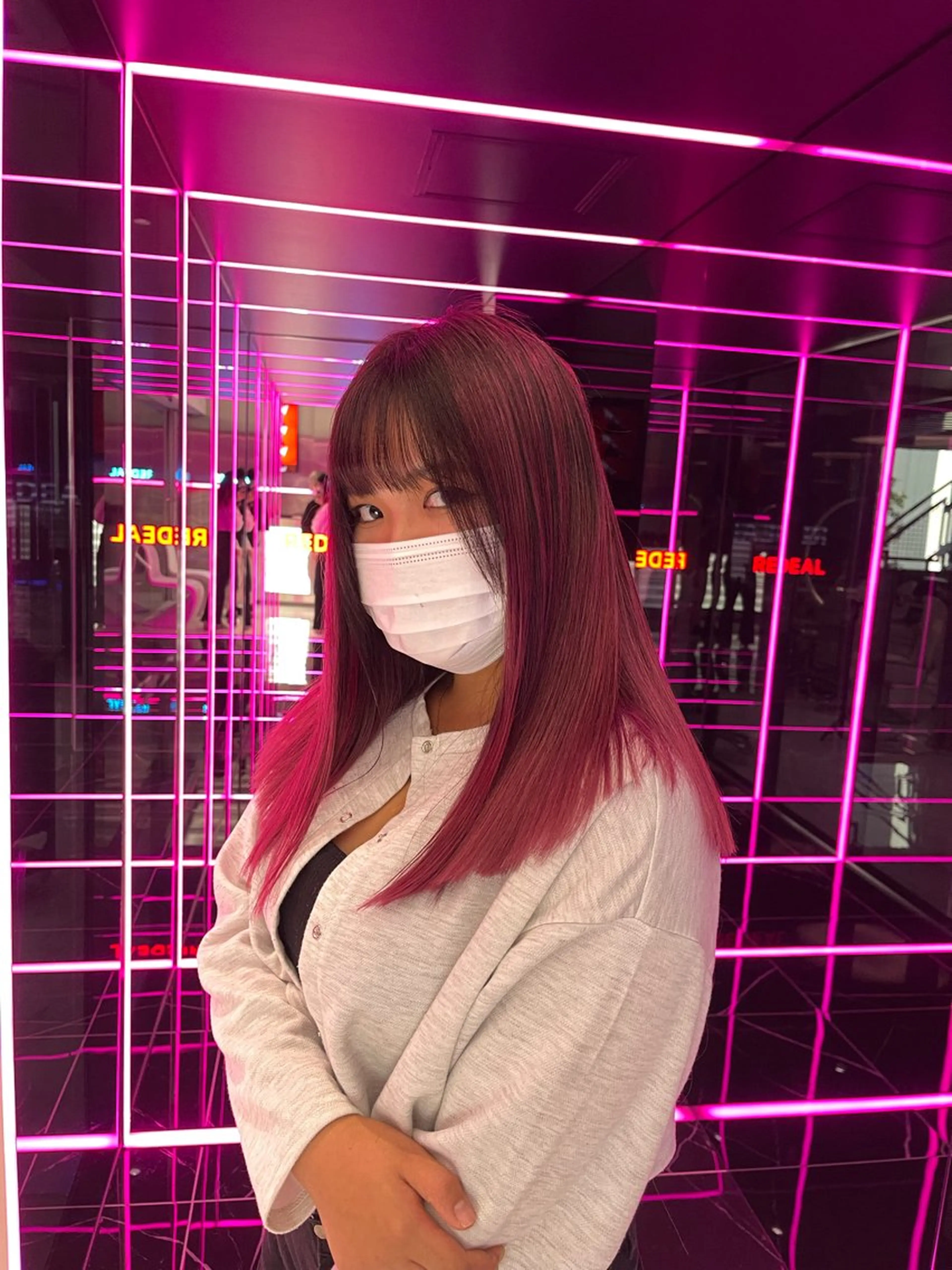 セミロング レイヤーカット ふかじ/複雑履歴修正 縮毛矯正ブリーチのヘアスタイル