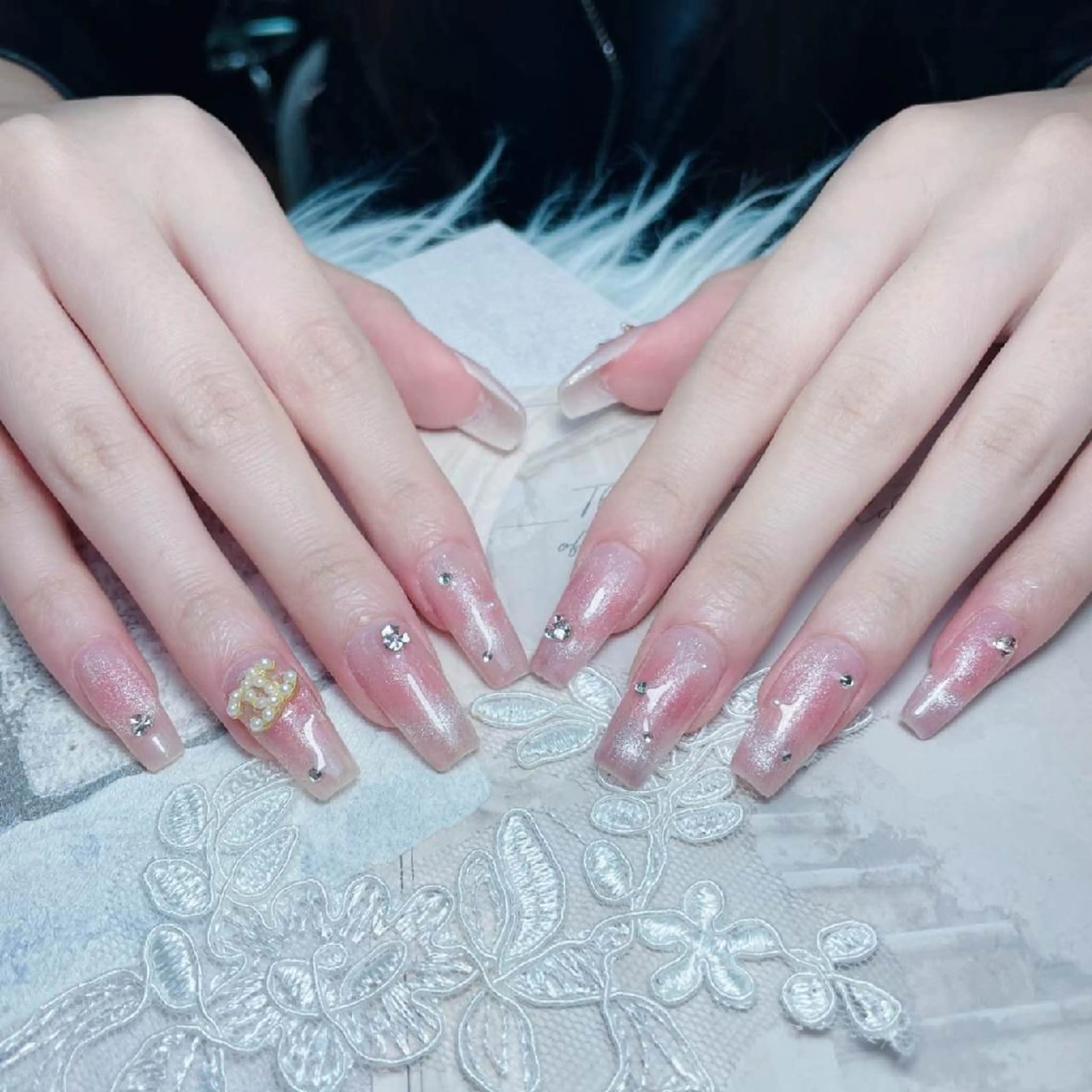 ネイル アートネイル ブルー ロングネイル ニュアンスネイル スカルプネイル Melody Nail所属・Melody  3D/スカルプ専門店のネイルデザイン