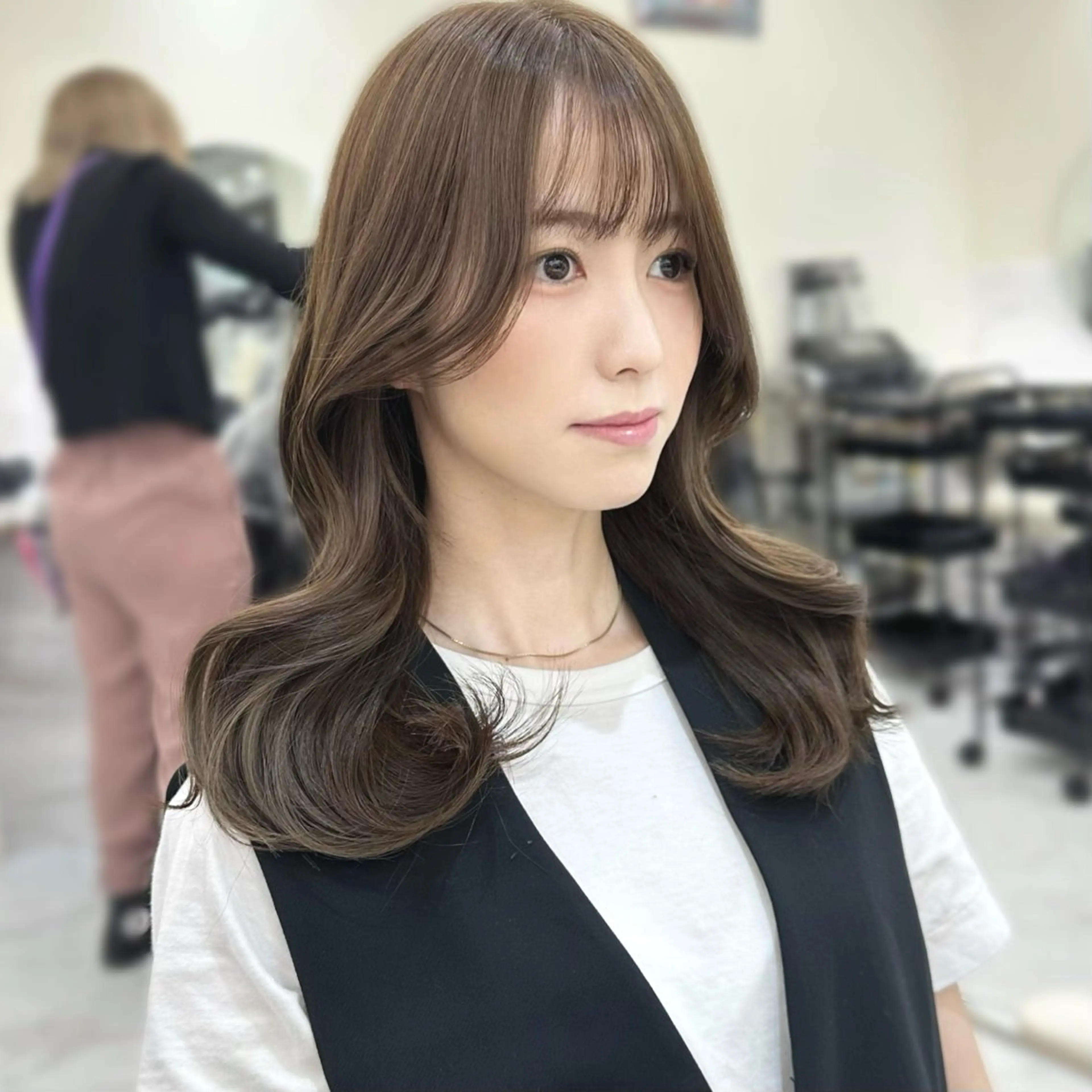ロング カラー パーマ ヘアアレンジ ベージュカラー 髪質改善 韓国風ヘア 小顔カット カット ヘアカラー トリートメント ニシダヒカリ🌙 髪質改善×似合わせのヘアスタイル