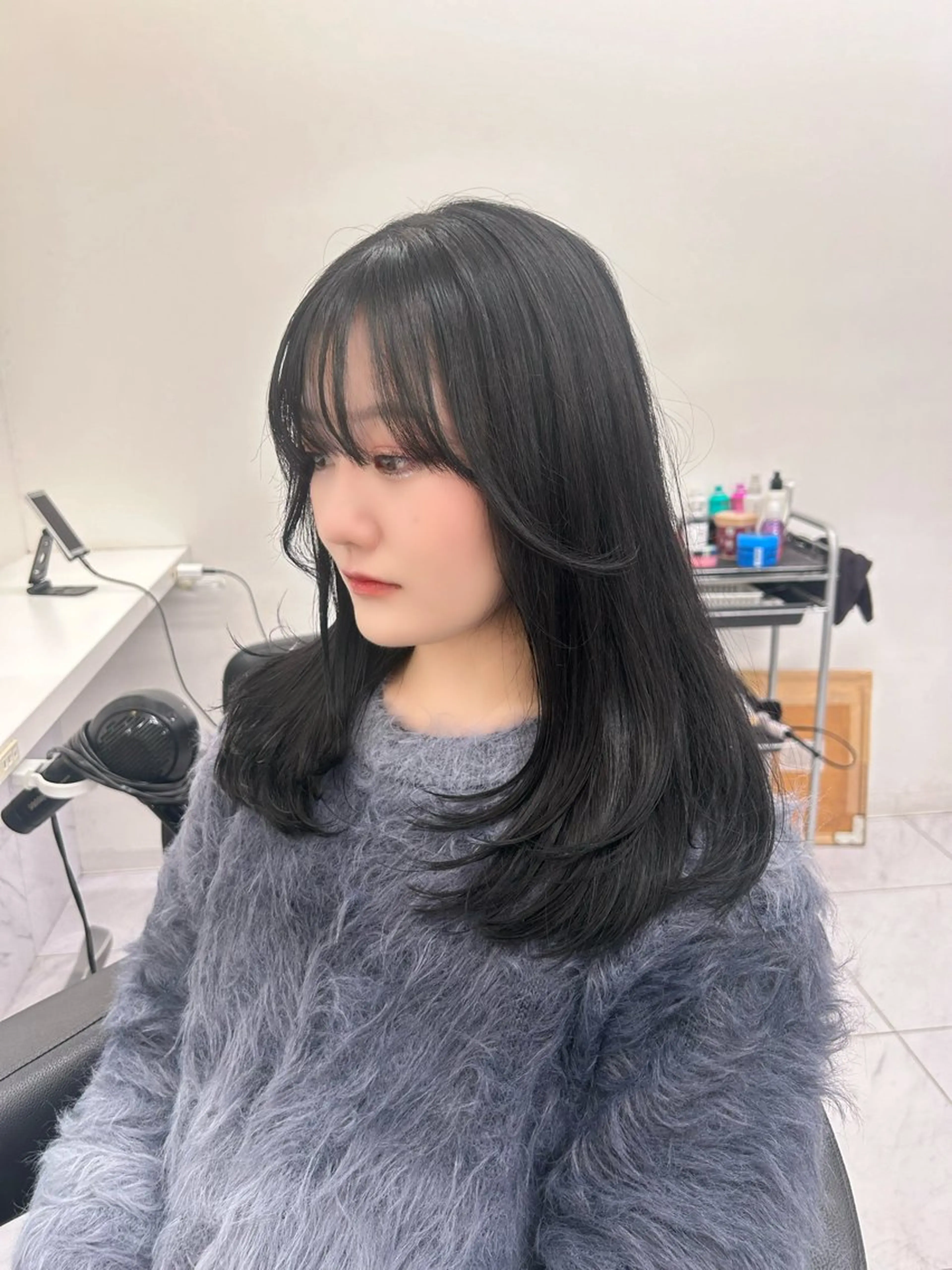 セミロング カラー パーマ ヘアアレンジ メンズ キッズ ブリーチなしカラー/ ブラウン/レイヤーのヘアスタイル