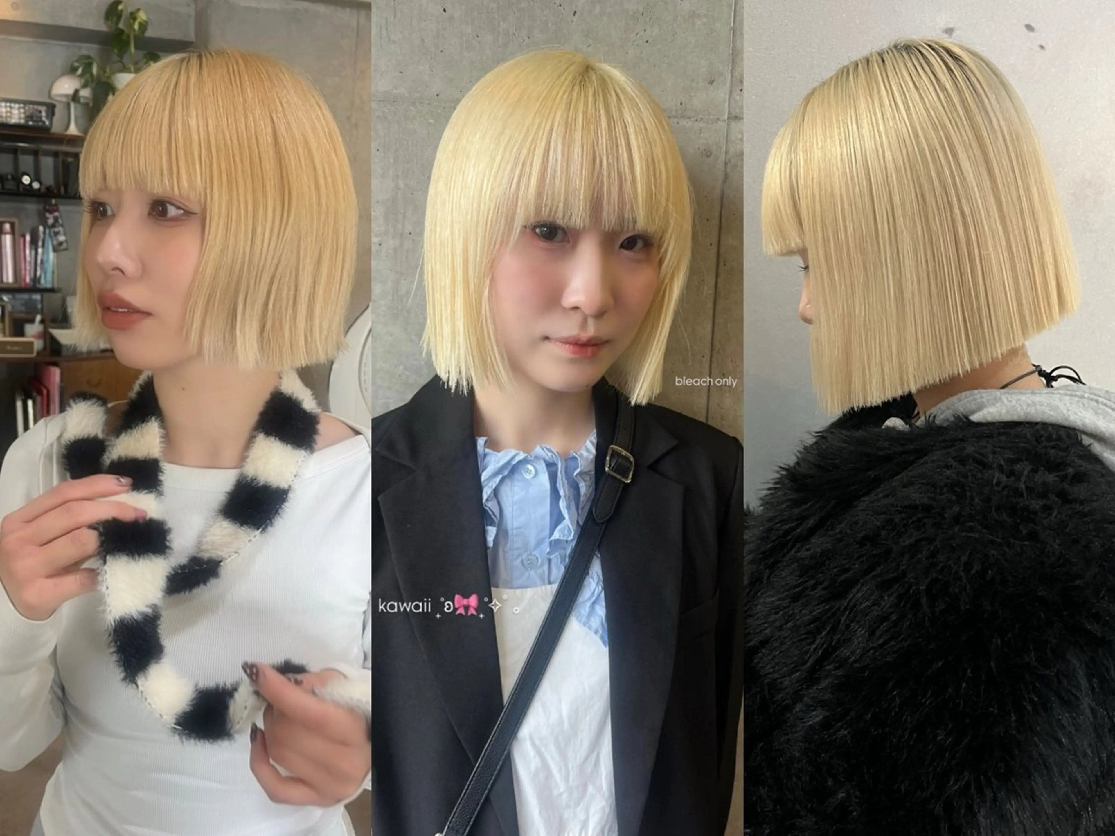 ショート カラー ハイトーンカラー ボブ 韓国風ヘア カット ヘアカラー トリートメント 韓国ボブ/ハッシュ カットKIRAのヘアスタイル