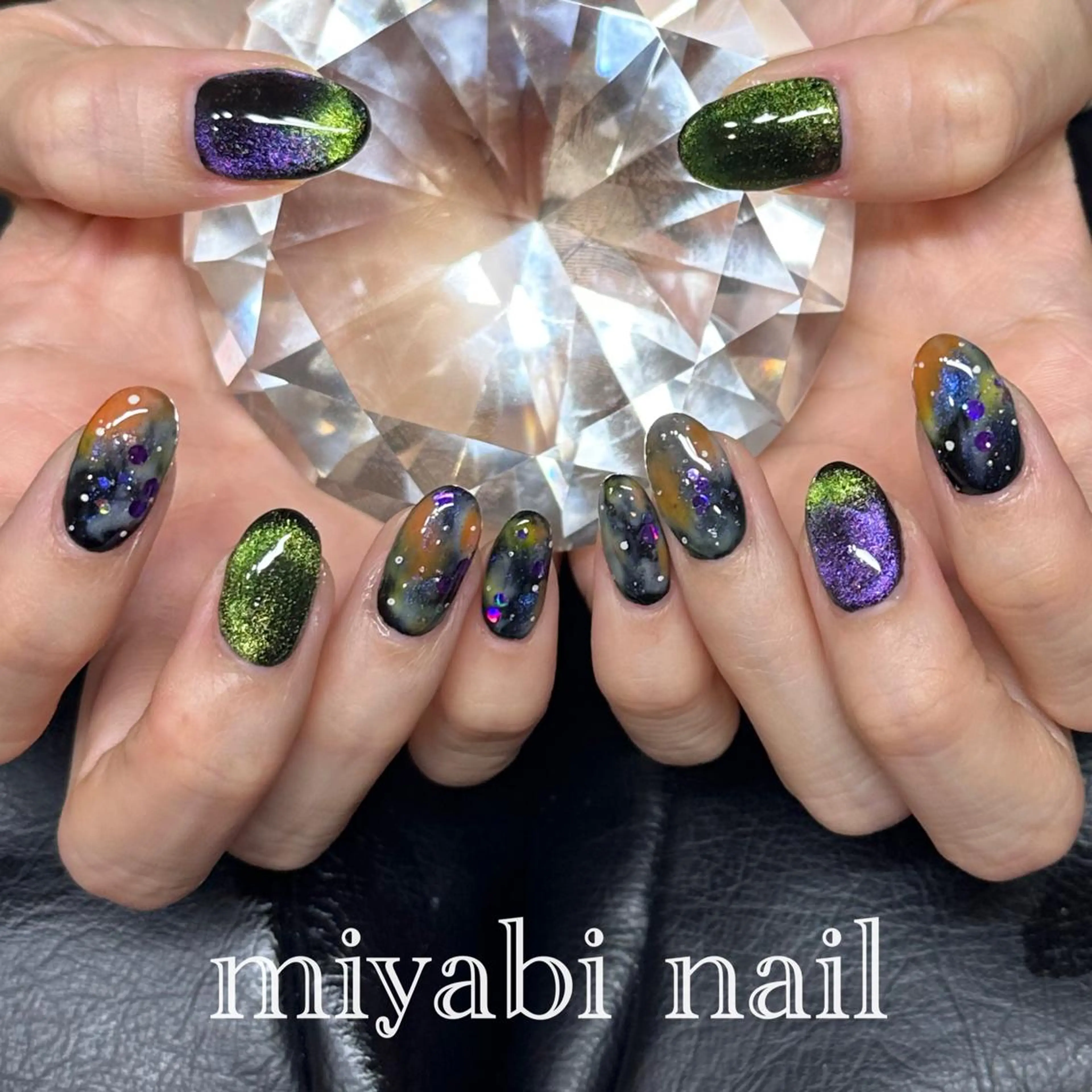 ネイル ジェルネイル キラキラネイル マグネットネイル 持ち込み 冬ネイル ハンドネイル miyabi nail 桂川駅近くのネイルデザイン