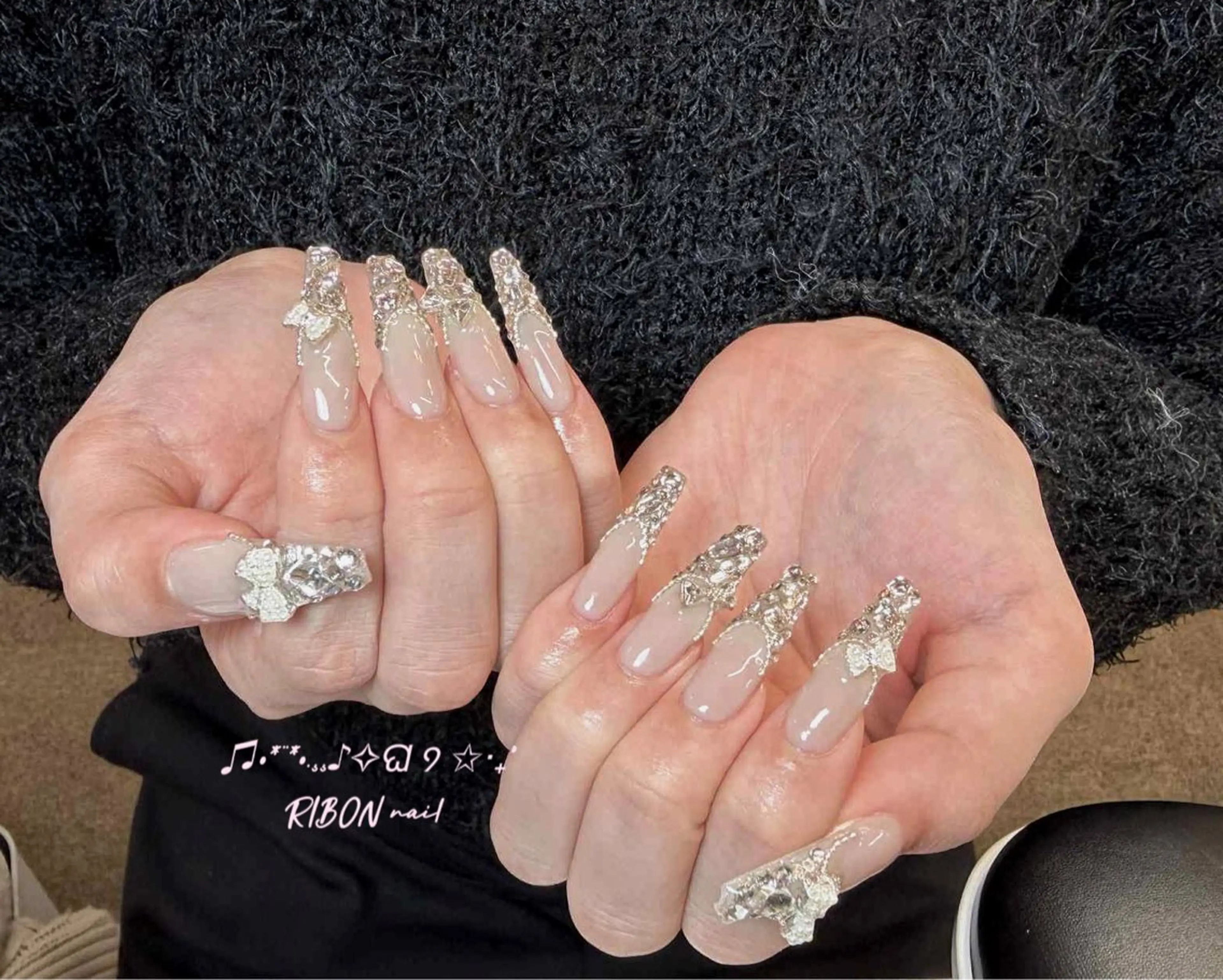 ネイル チークネイル 長さ出し フレンチネイル ジェルネイル グラデーション ハンドネイル RIBON nail salonのネイルデザイン