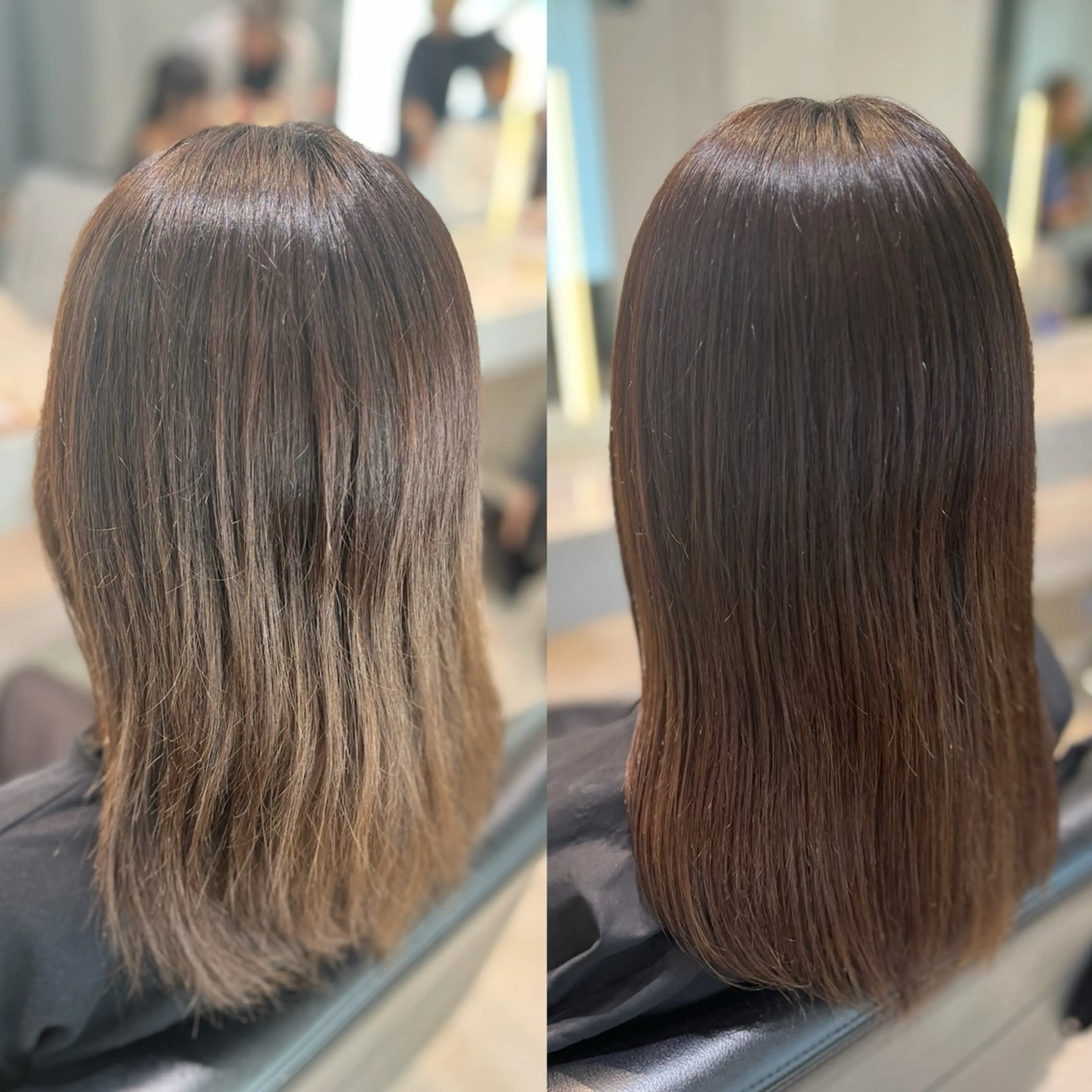 セミロング パーマ 縮毛矯正 𝐀𝐲𝐚𝐤𝐚 /艶髪/ストレートのヘアスタイル