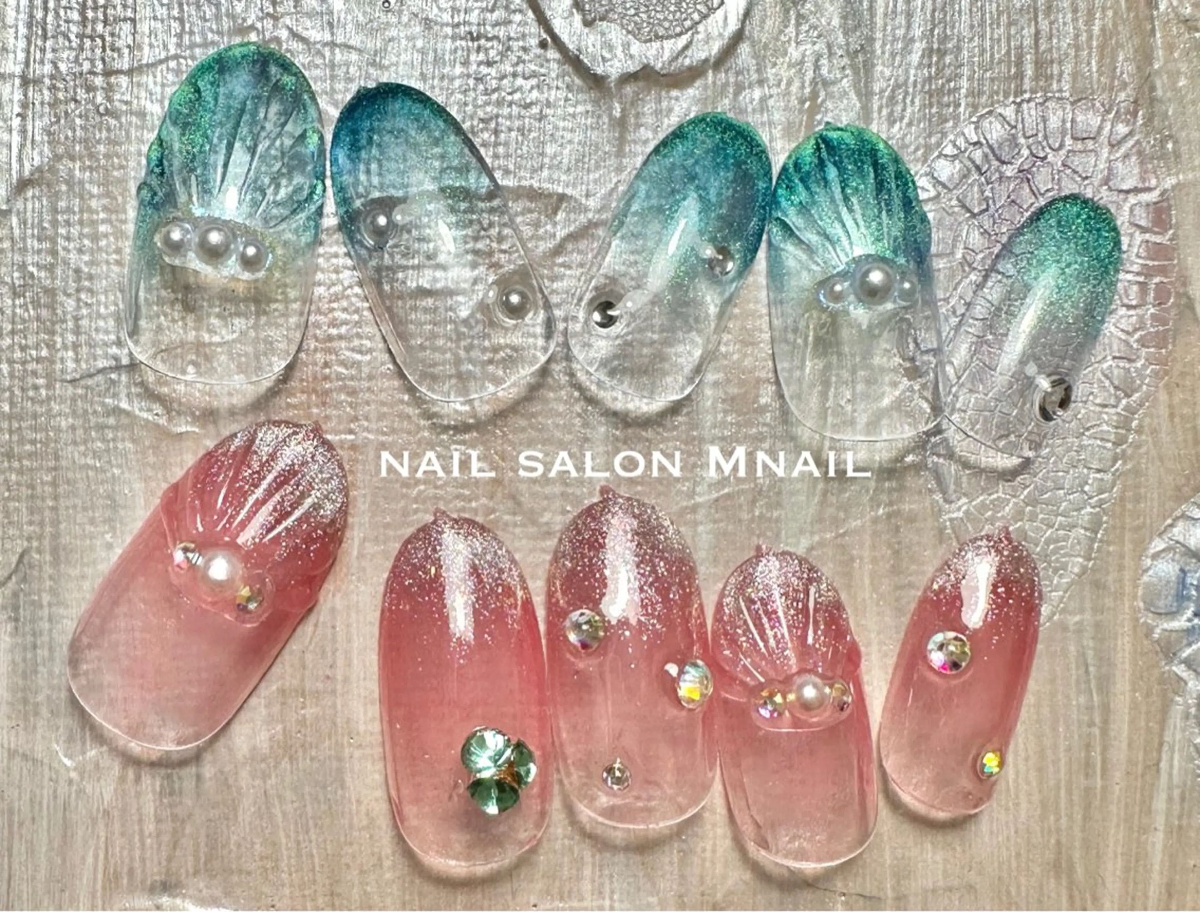 ネイル ブルー ピンク ハンドネイル ハンドケア Mnail ちひろのネイルデザイン