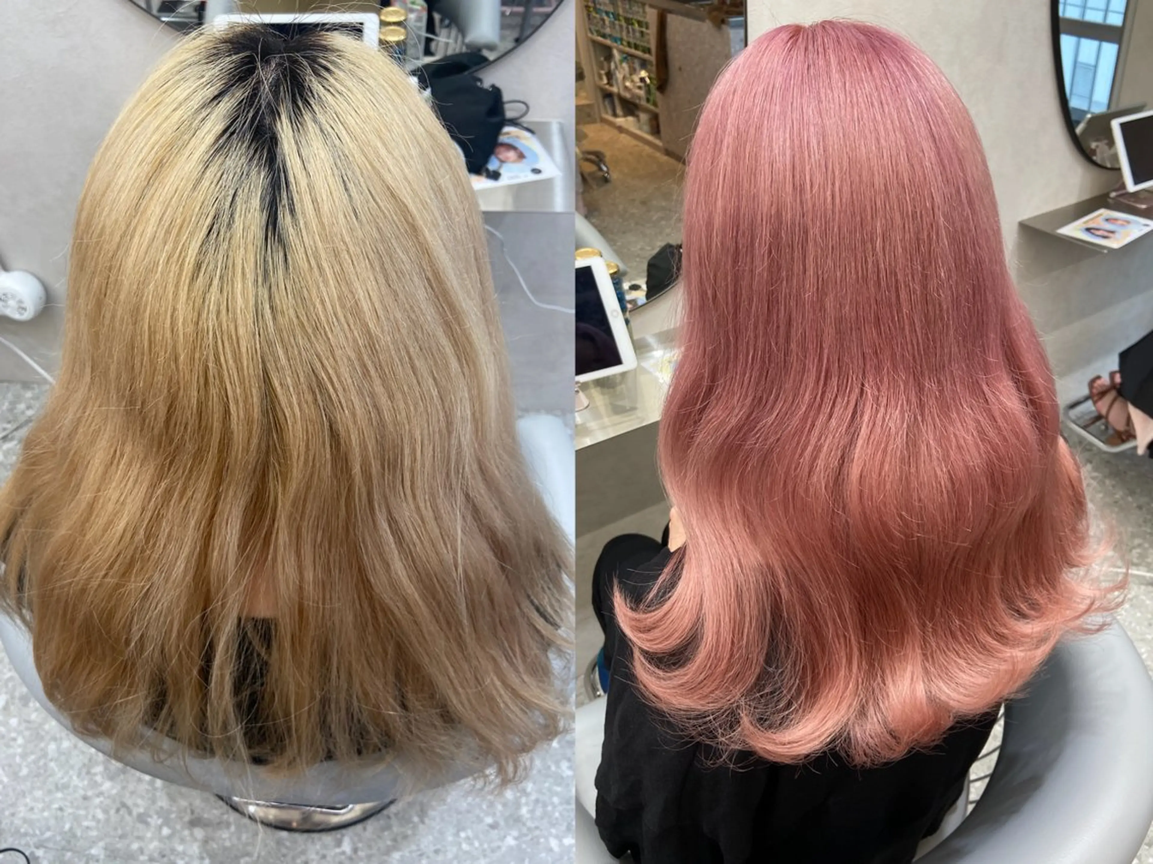 セミロング カラー ベージュカラー ブリーチ ケアブリーチ ダブルカラー ピンクカラー カット ヘアカラー トリートメント 新宿/韓国ヘア 中明度カラー/かやのヘアスタイル