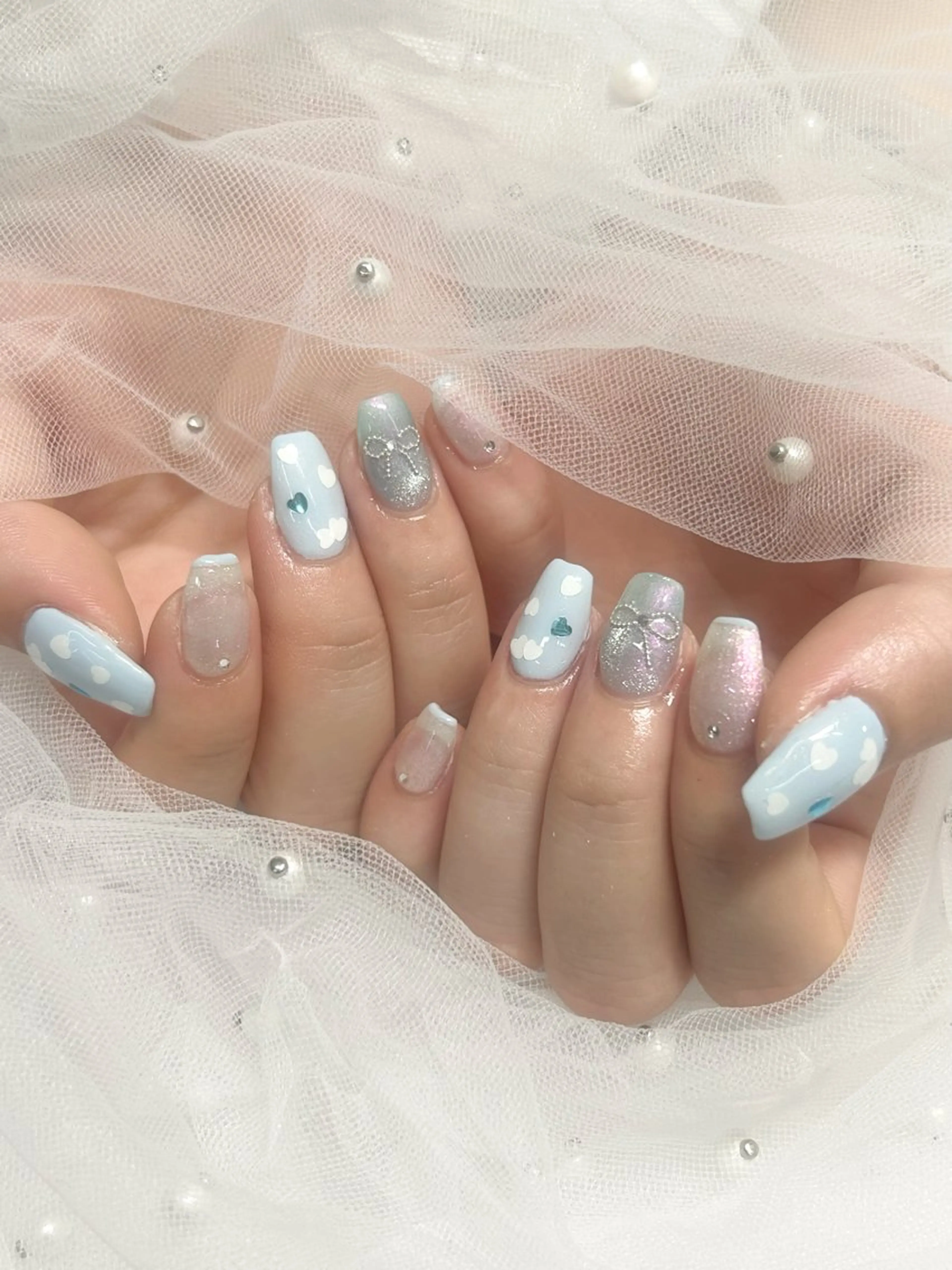 ネイル 水色 ハンドネイル 🎀WOLTOKYO 池袋🎀hinataのネイルデザイン