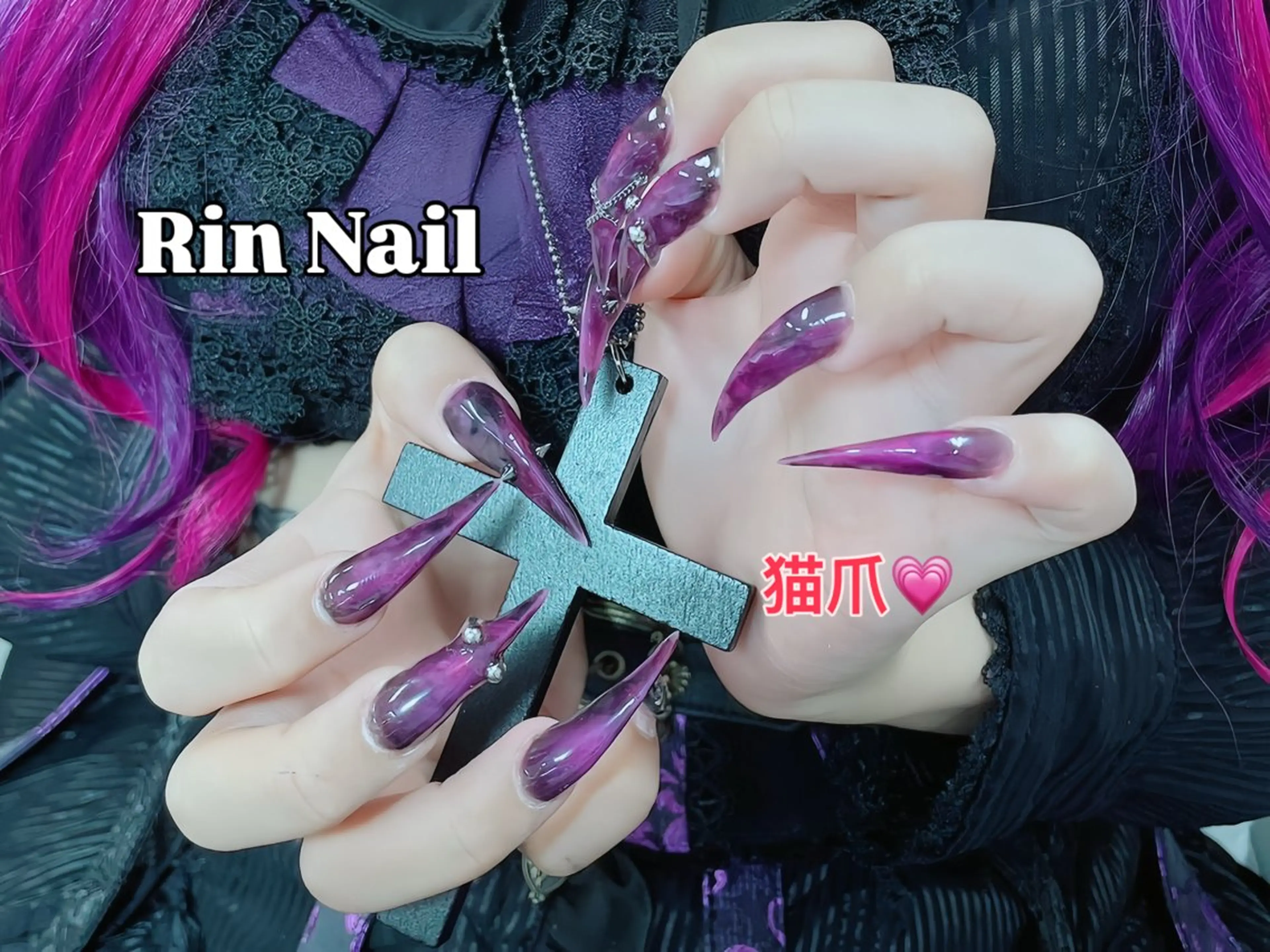ネイル アニマル柄 ボルドー ブラウン チークネイル フレンチネイル ハンドネイル Rin Nail 新大久保店のネイルデザイン