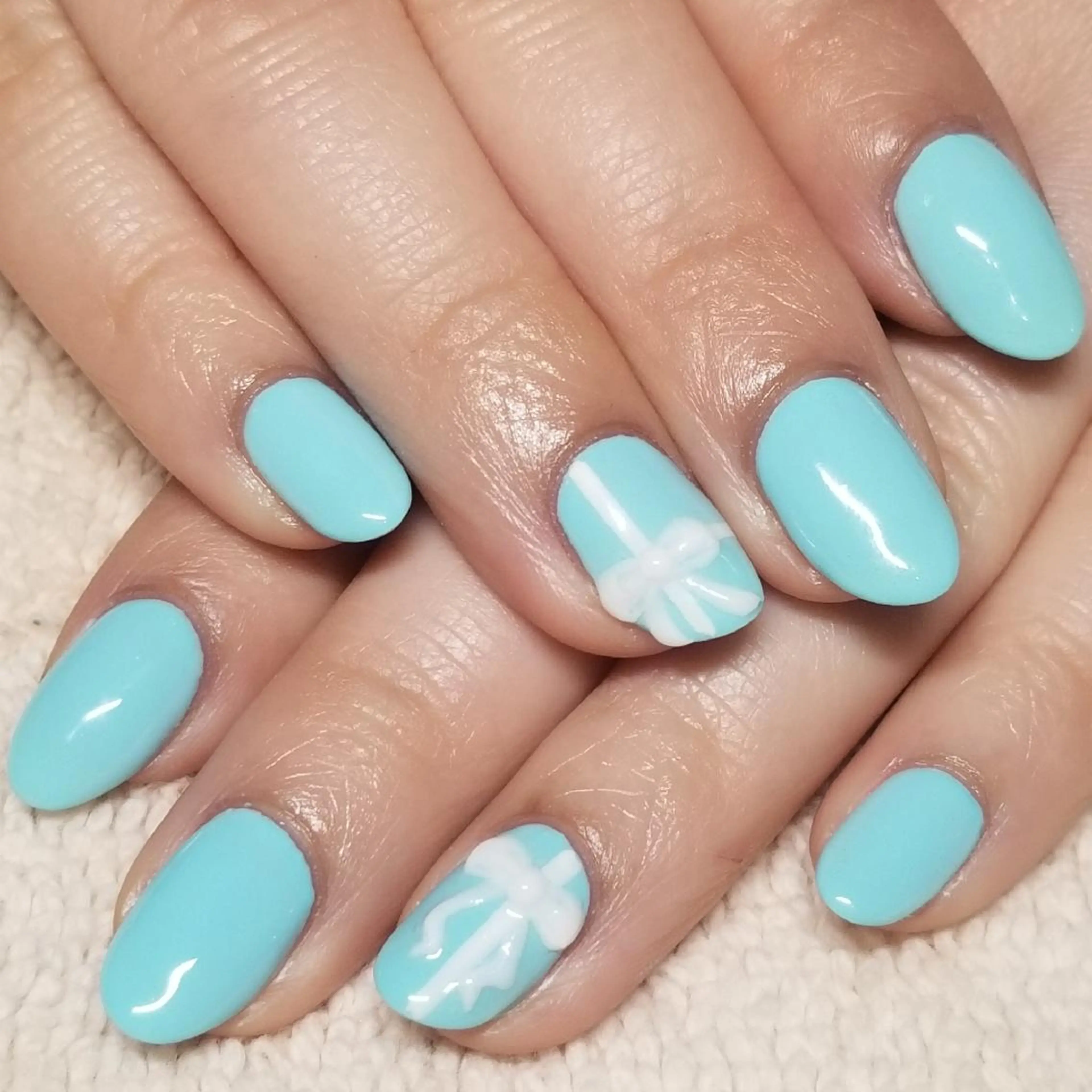 ネイル ブルー ワンカラーネイル リボン ハンドネイル よしだ ひろきのネイルデザイン