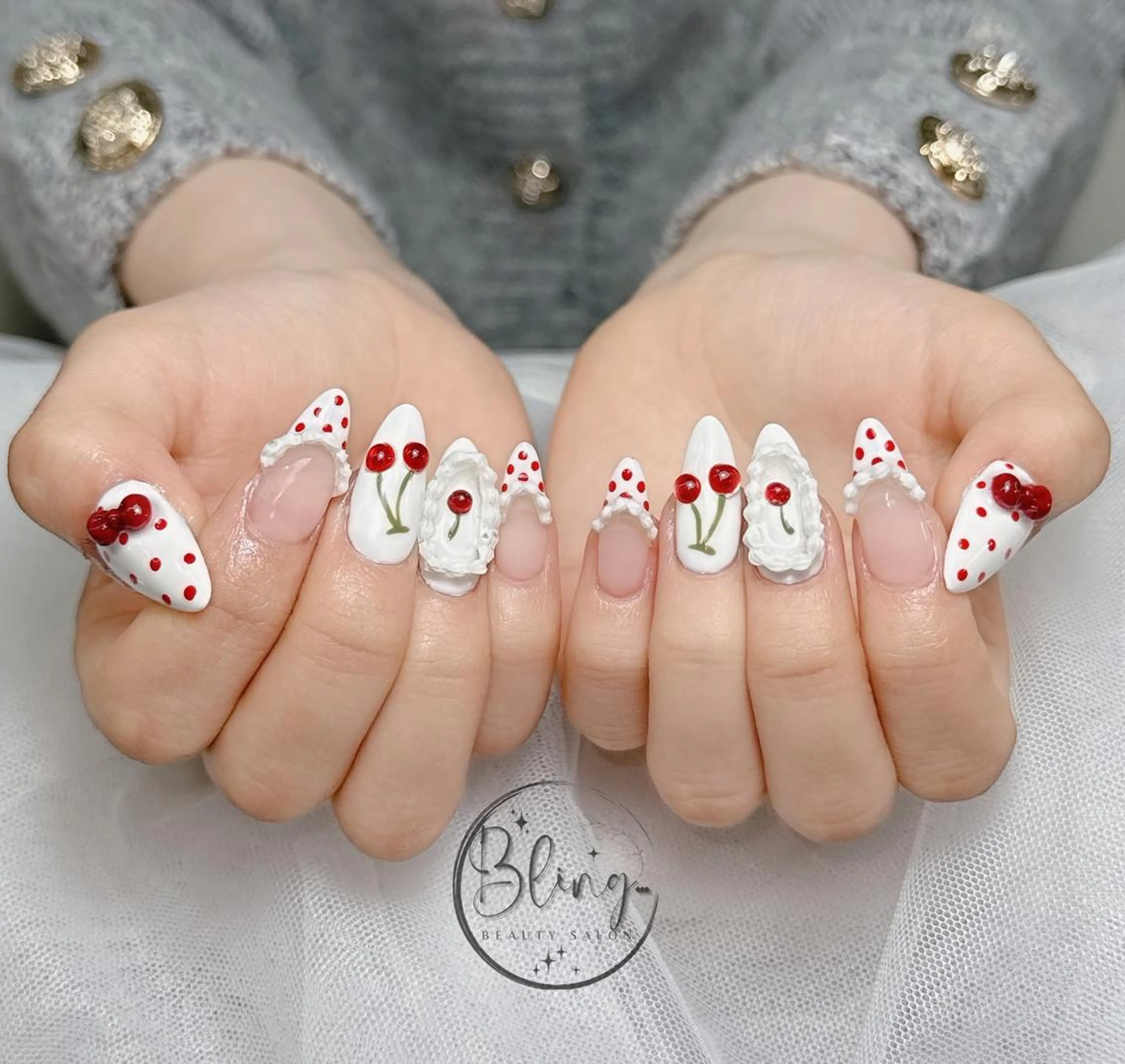 ロング カラー ブルーカラー グラデーションカラー ピンクカラー 韓国風ヘア ハンドネイル 波 なみのネイルデザイン