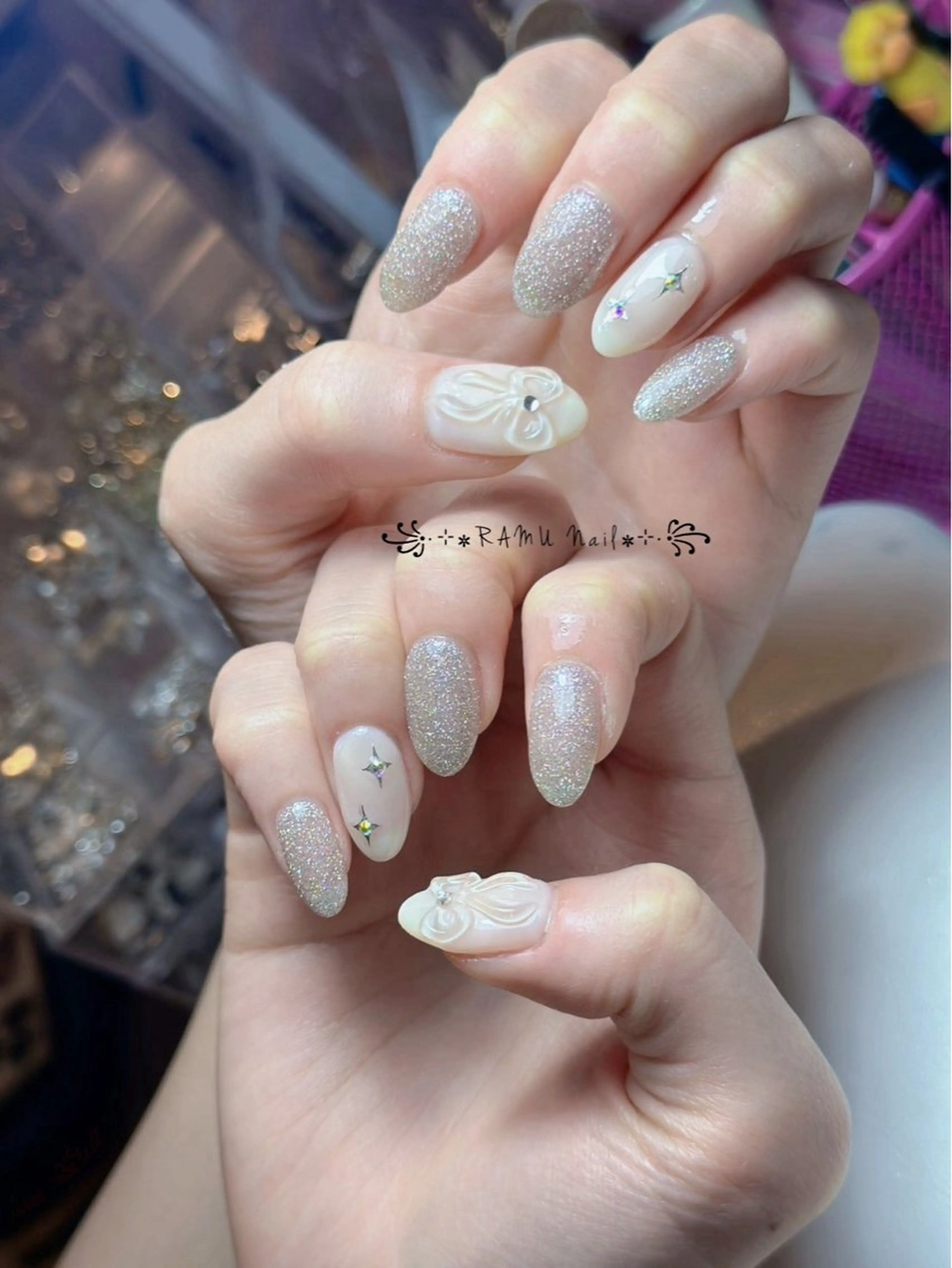 ネイル キラキラネイル ラメ(グリッター) マグネットネイル ミラーネイル ピンク ハンドネイル RAMU Nail 恵比寿店のネイルデザイン