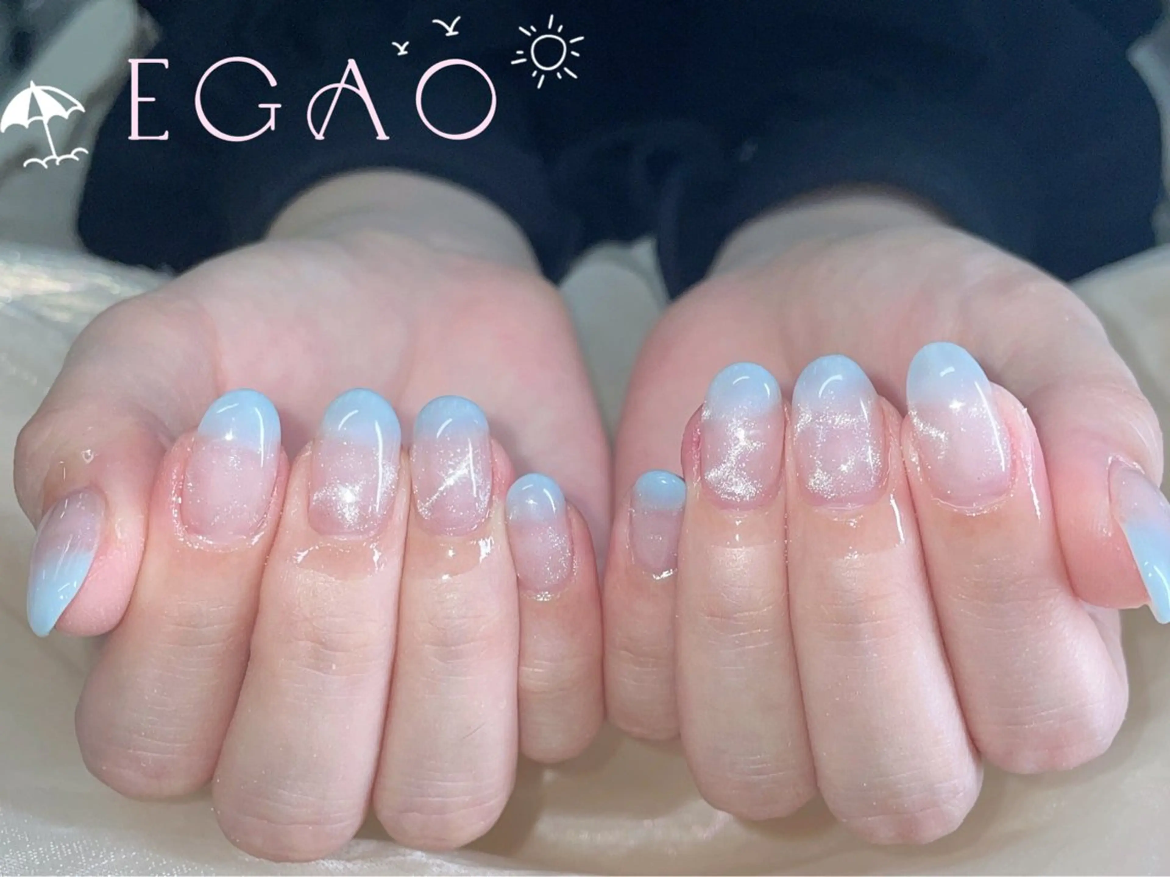 ネイル アートネイル ブルー フットネイル フレンチネイル ジェルネイル Egao Nail錦糸町店のネイルデザイン