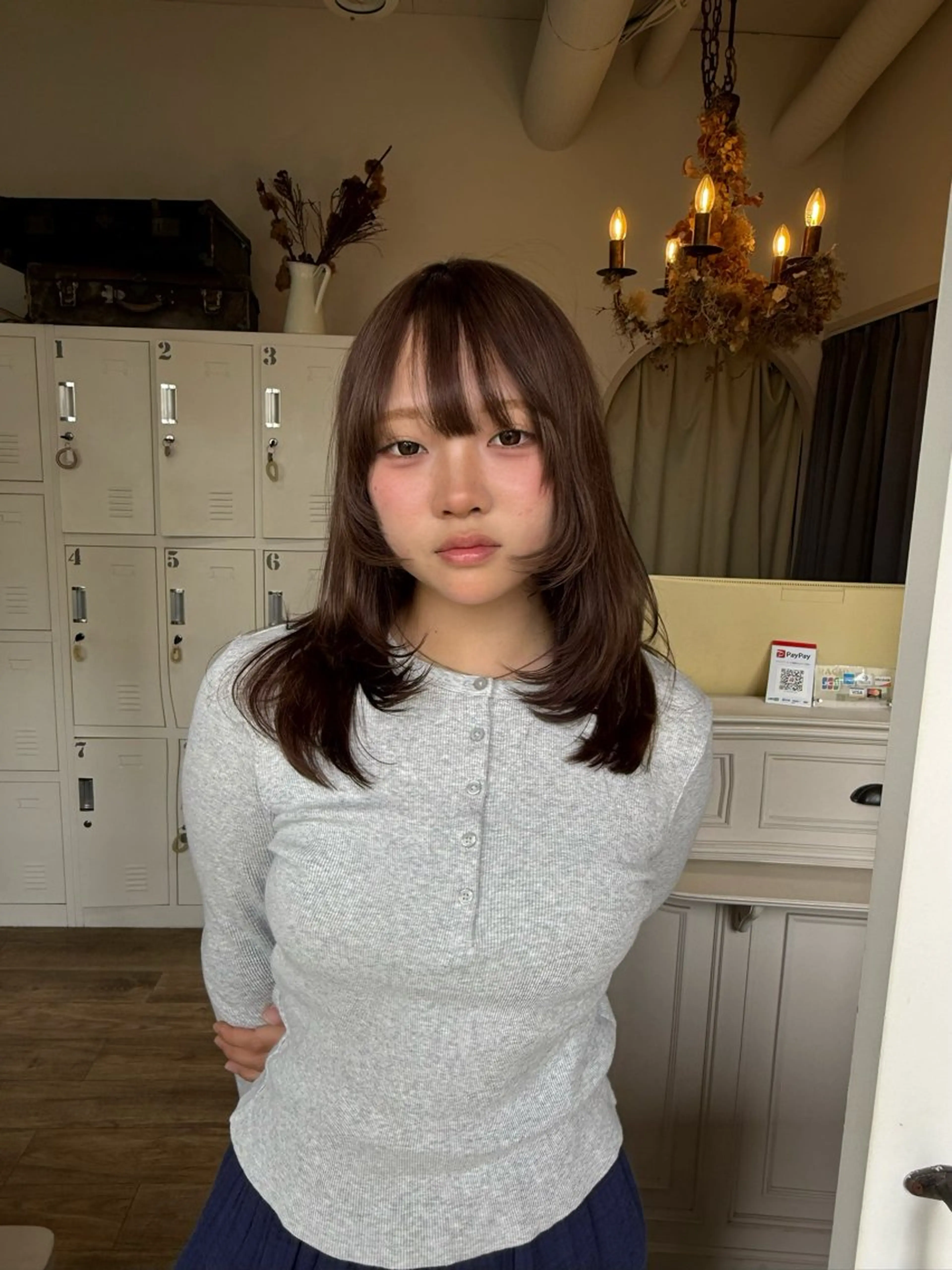 セミロング カラー ベージュカラー ブラウンカラー ブラウンベージュ 透明感カラー 外国人風カラー ヘアカラー 藤原暖 ／カラーモデル募集のヘアスタイル
