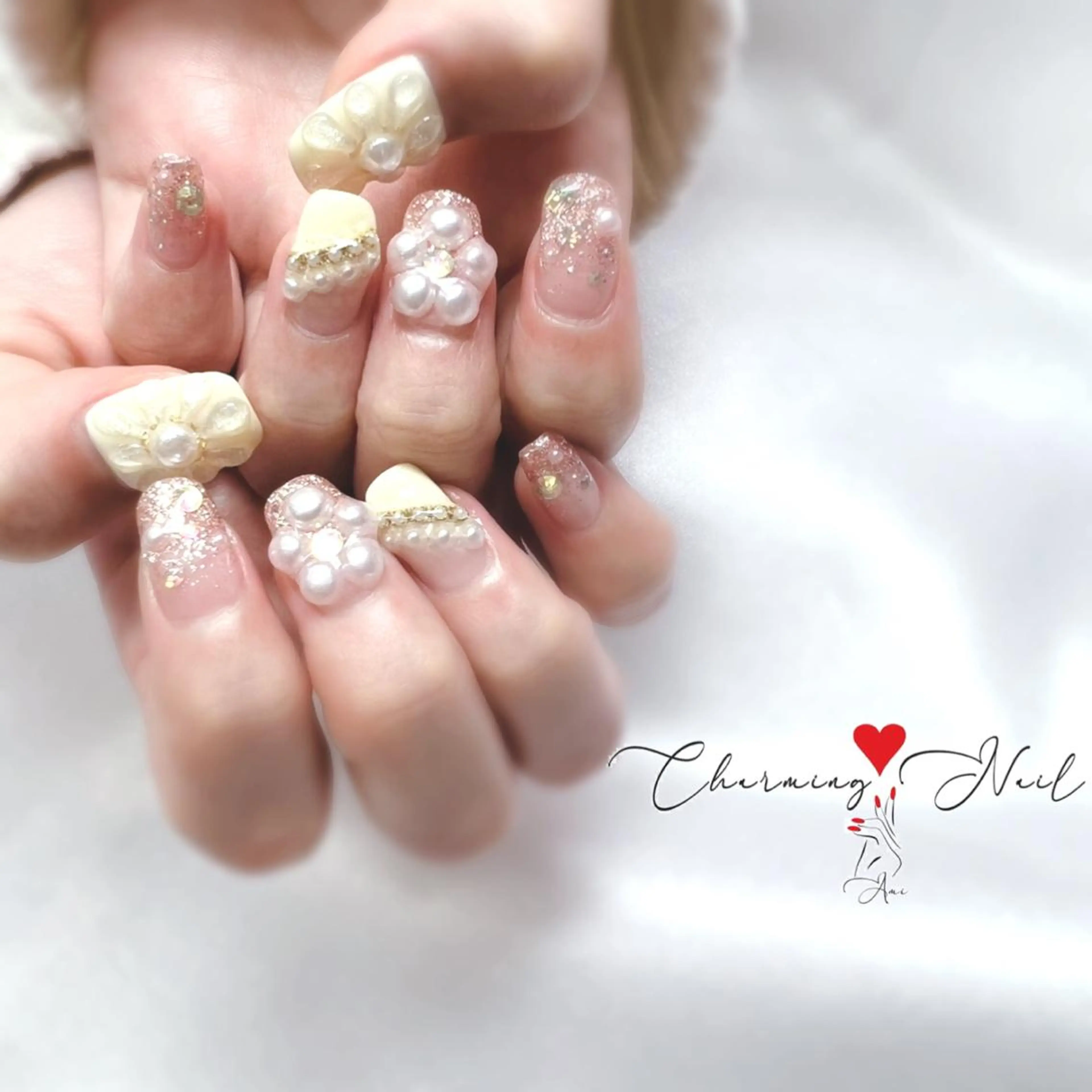 ネイル フラワーネイル ジェルネイル 卒業式 韓国ネイル ラメ(グリッター) ハンドネイル Nailist Amiのその他イメージ