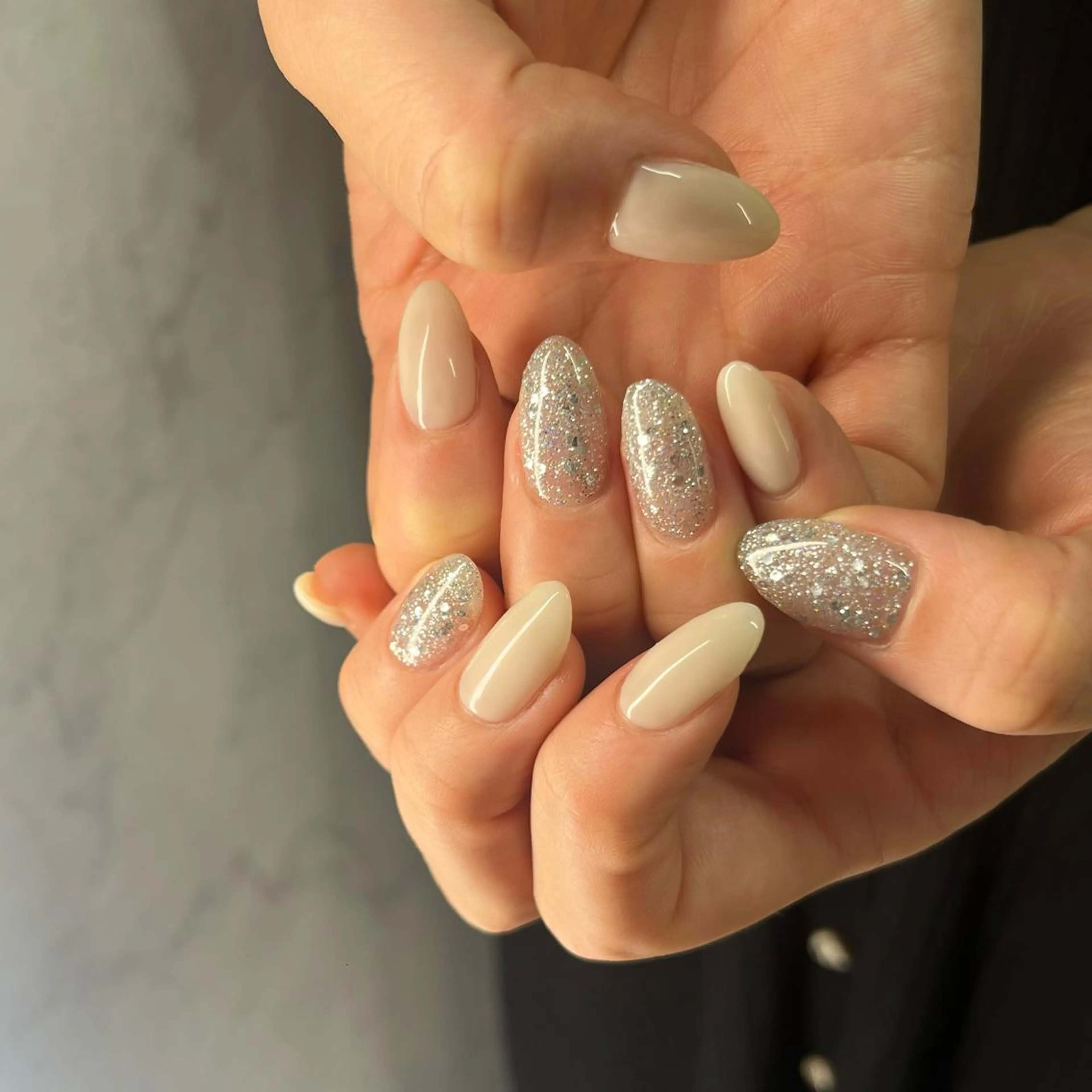 ネイル ラメ(グリッター) シルバー ホワイト ハンドネイル eri chan nailのネイルデザイン