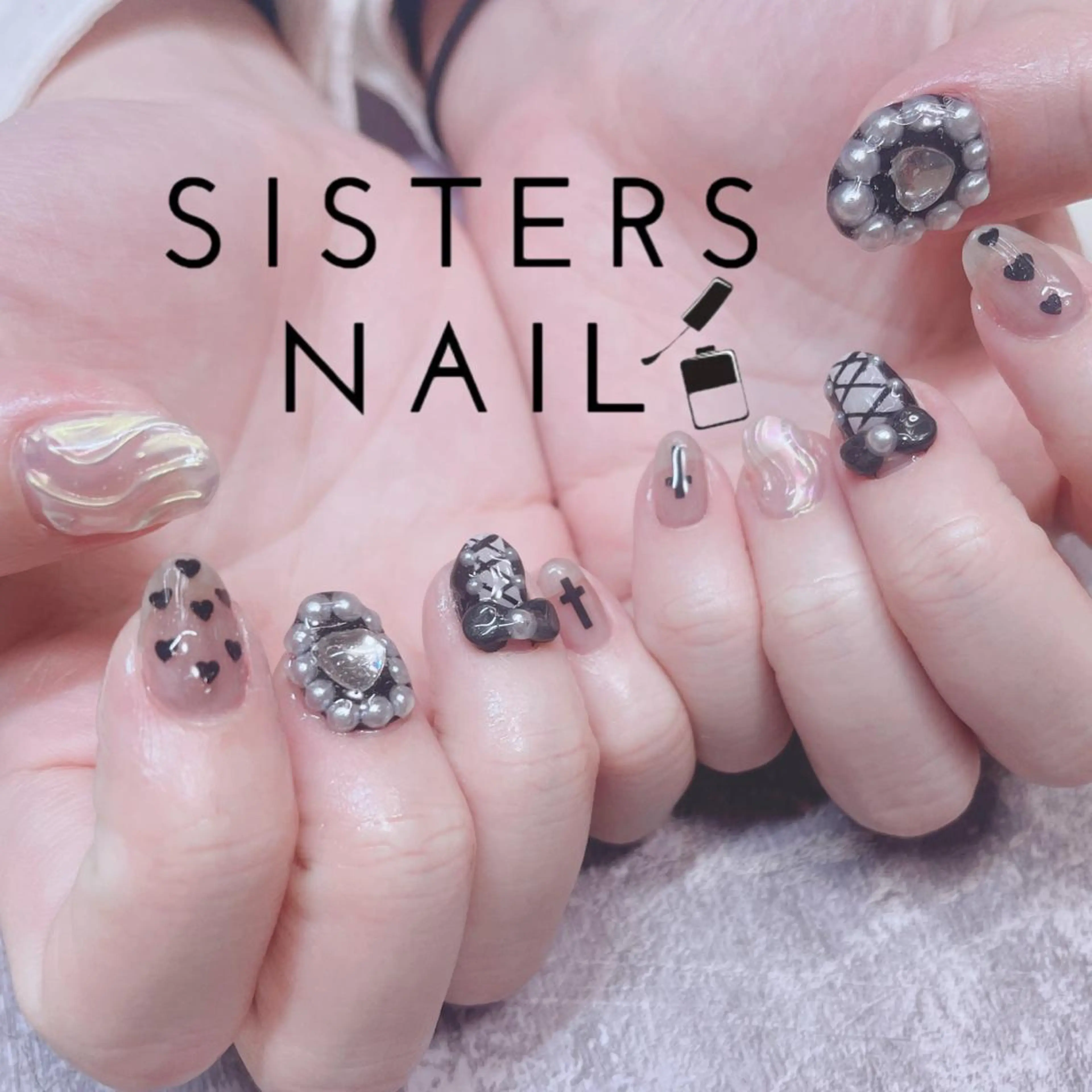 ネイル アートネイル オーロラネイル リボン ハンドネイル ハンドケア sisters nail.fのネイルデザイン