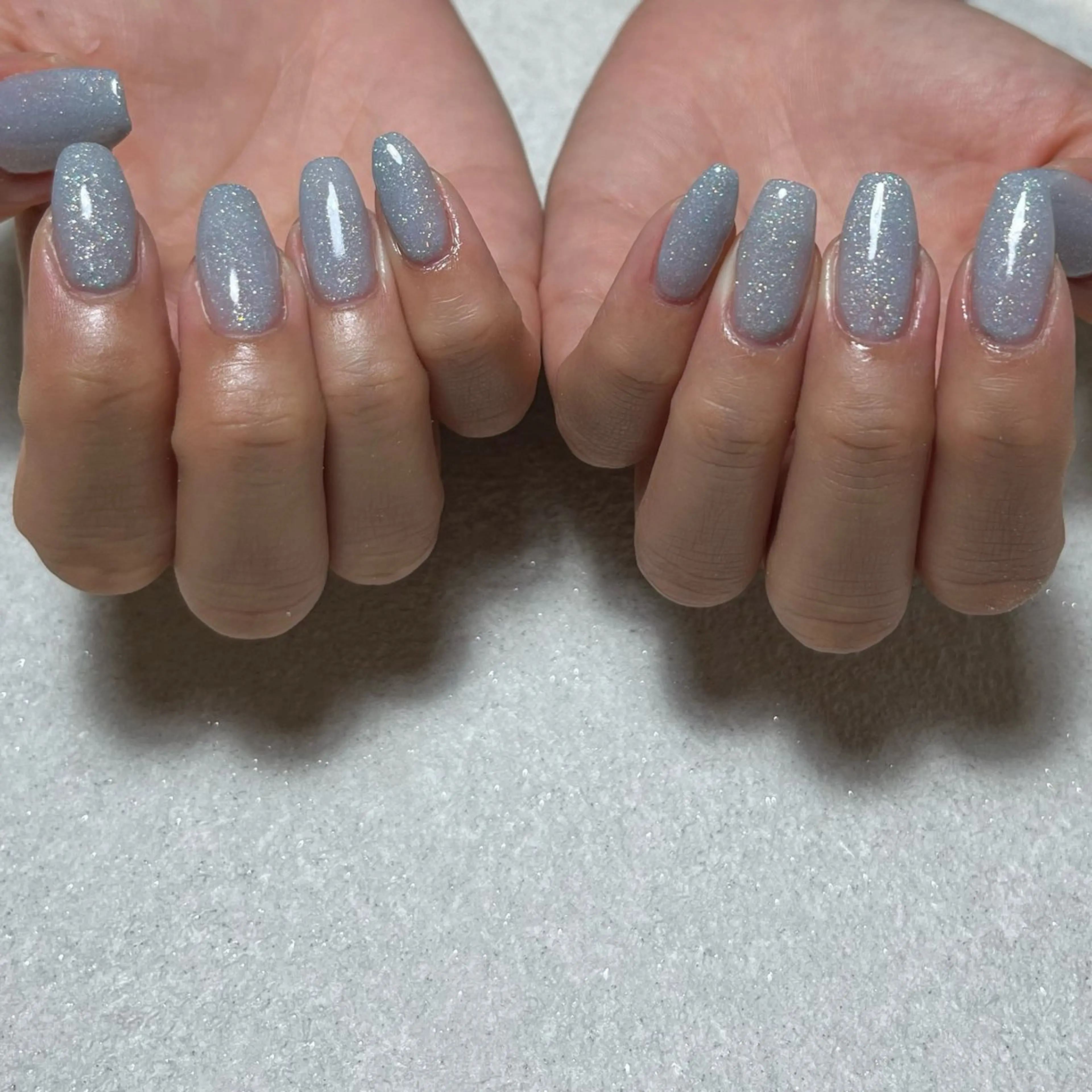 ネイル ラメ(グリッター) 水色 ワンカラーネイル ネイルチップ manami プルミエール錦糸町店のネイルデザイン