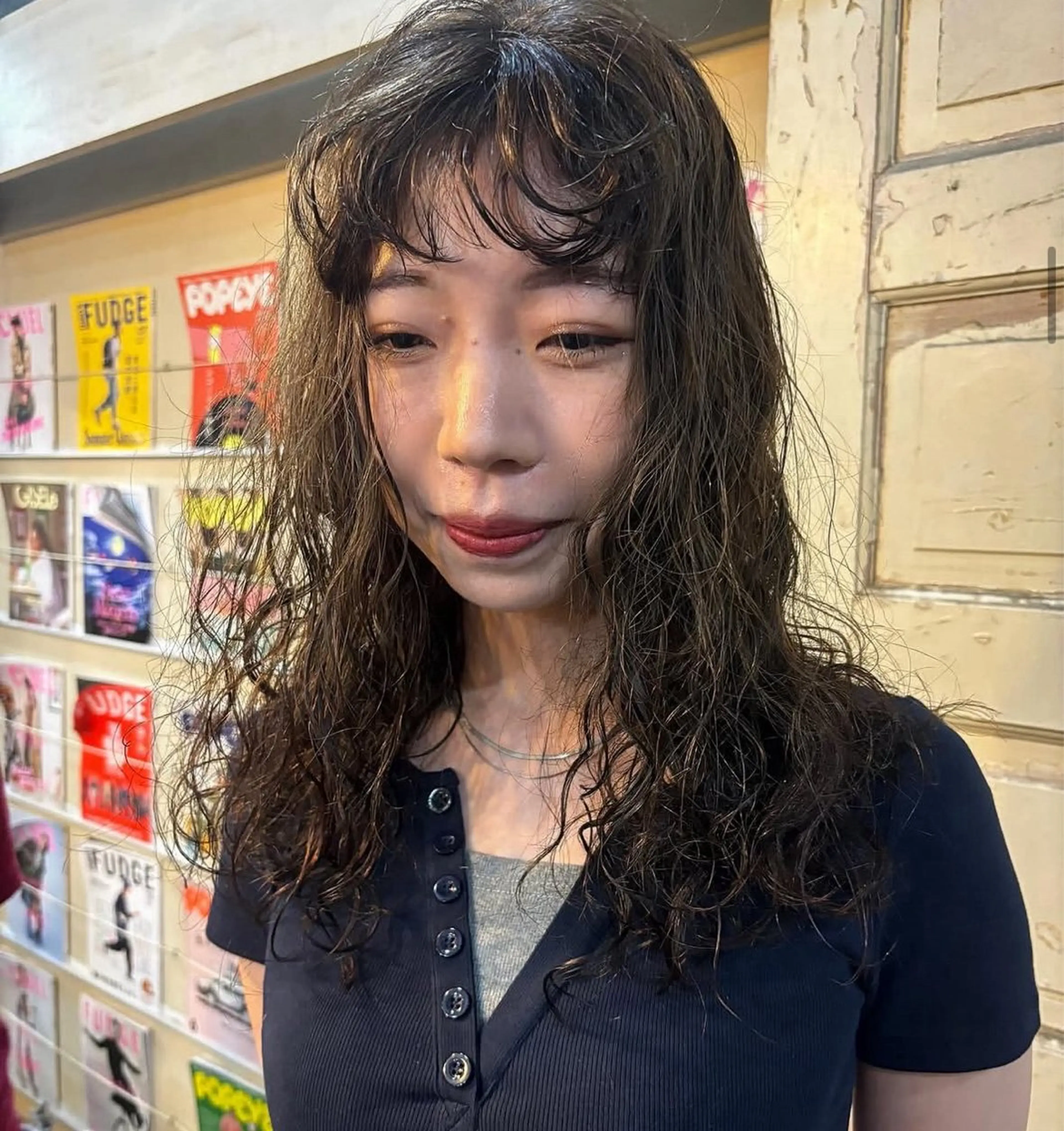 セミロング カラー パーマ ヘアアレンジ メンズ キッズ カット ヘアカラー パーマ ヘアセット デザインパーマ メンズカット 郁美のヘアスタイル