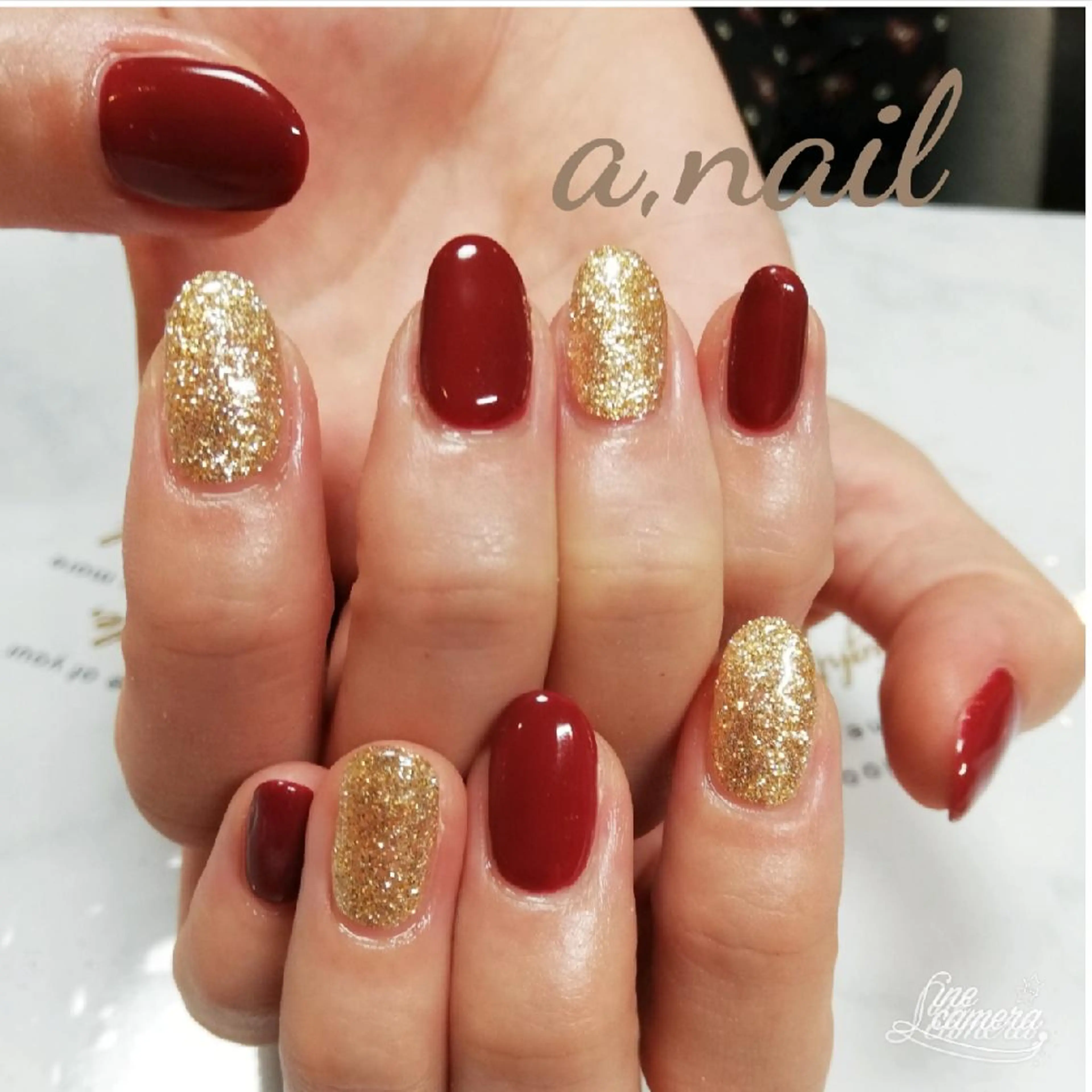 ネイル ボルドー ゴールド ワンカラーネイル ハンドネイル ネイルサロン エーネイルのネイルデザイン