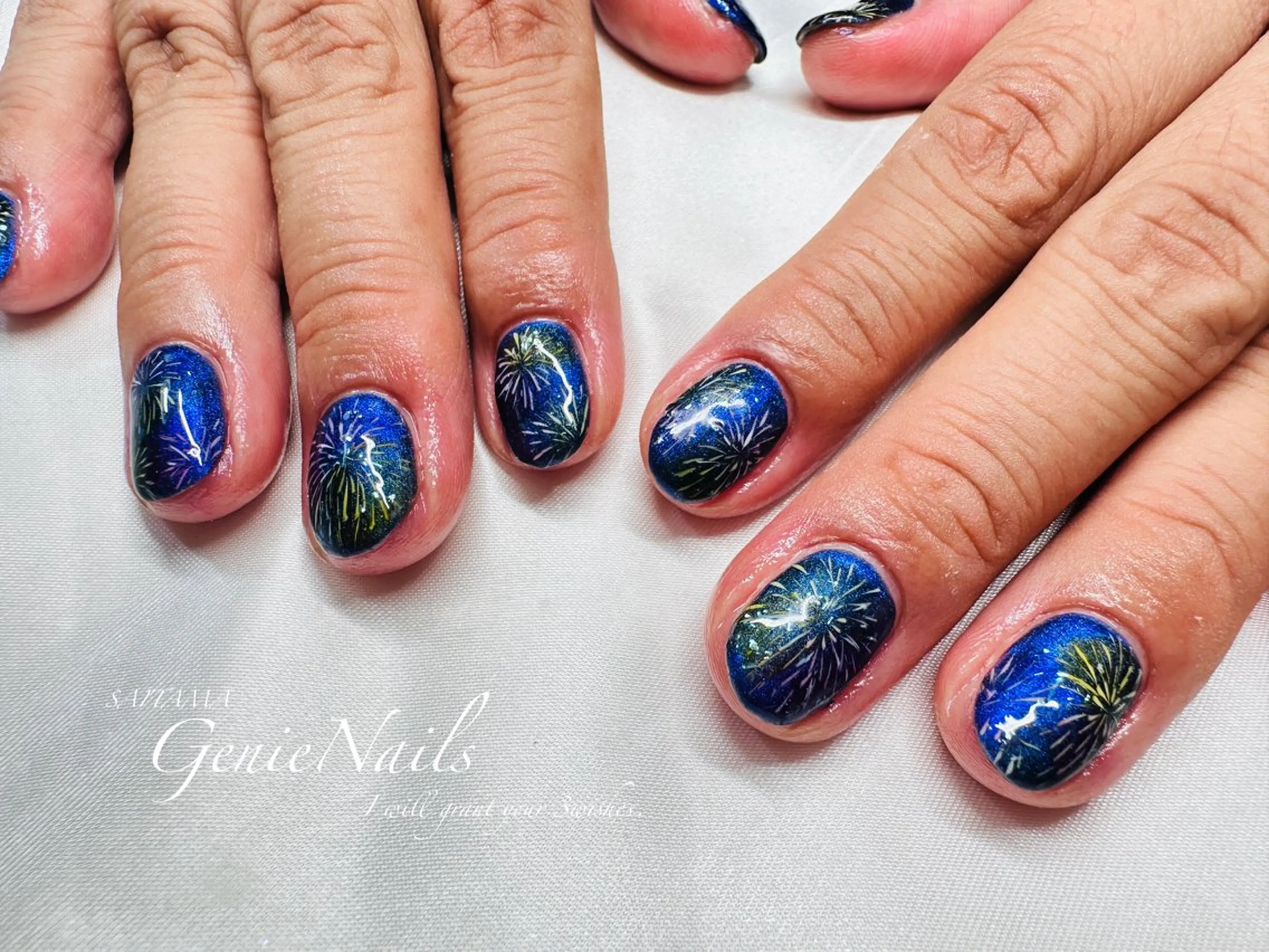 メンズ ネイル アートネイル 長さ出し 氷ネイル・うるうるネイル ロングネイル 持ち込み Genie Nailsのネイルデザイン