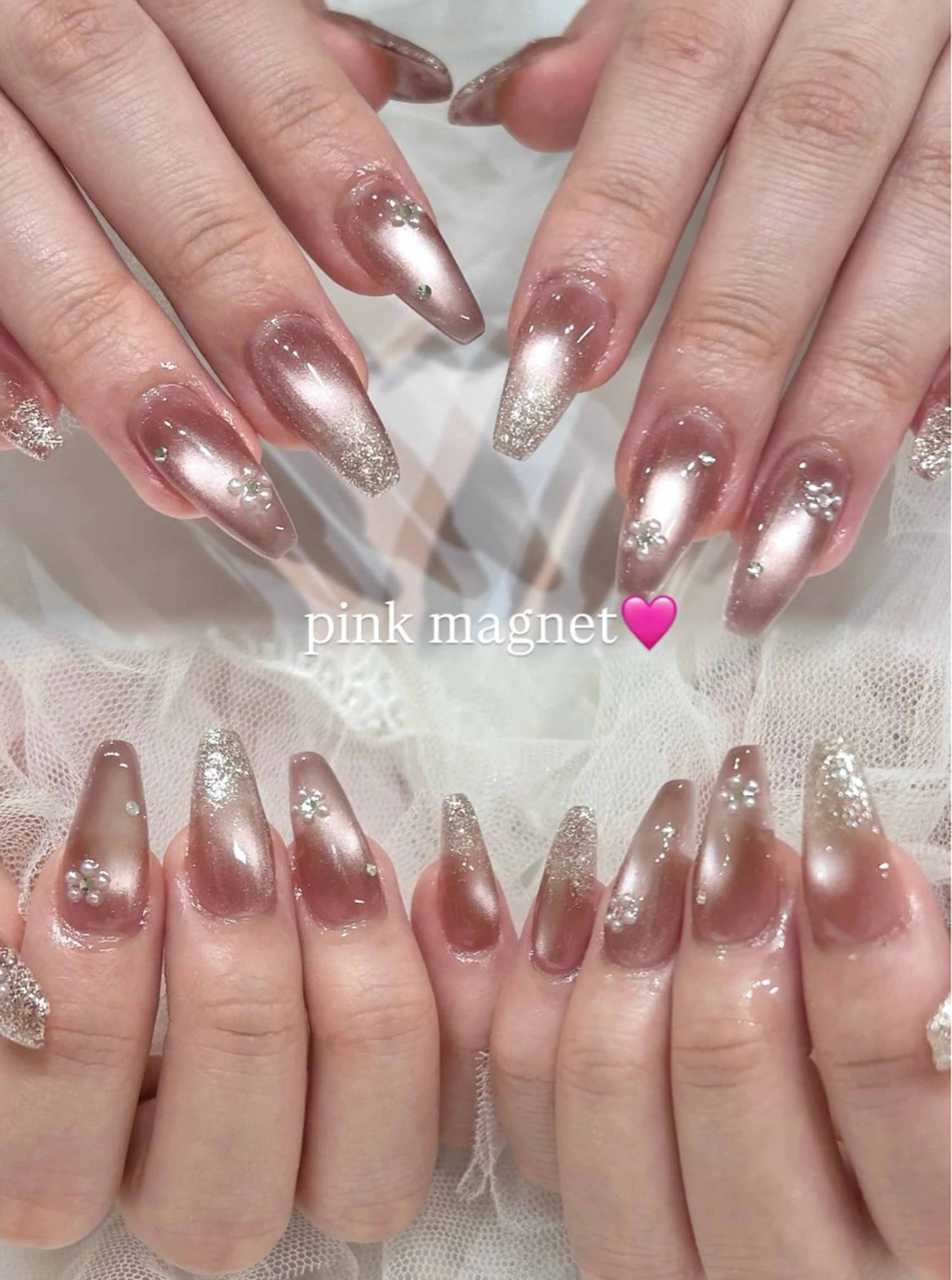 ネイル ジェルネイル マグネットネイル ワンカラーネイル パラジェル ピンク ハンドネイル 🎀チーク/ちゅるん 🫧chisa🎀のネイルデザイン