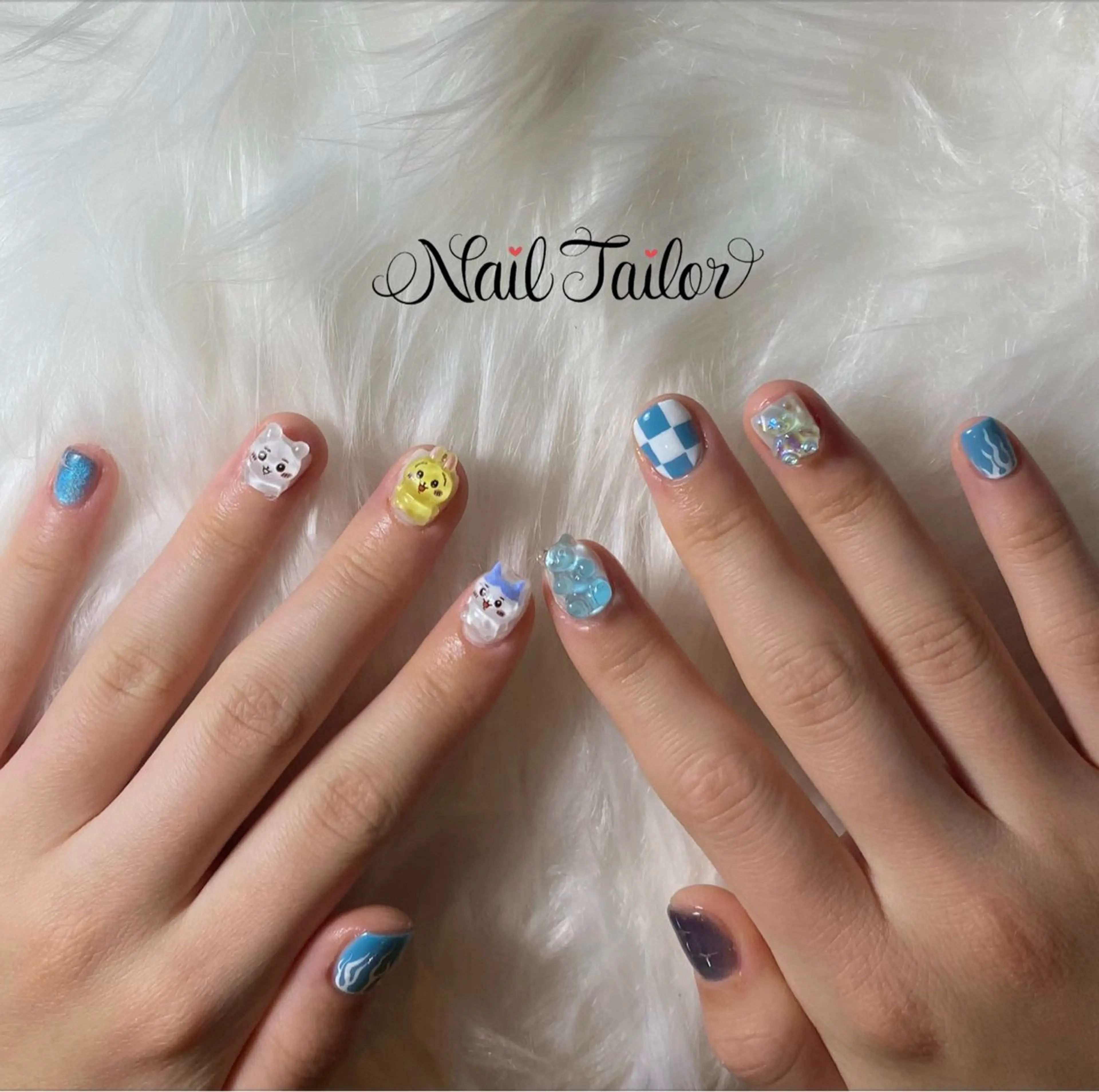 ネイル ジェルネイル 水色 ショートネイル ハンドネイル NailTailor ネイルテイラーのネイルデザイン