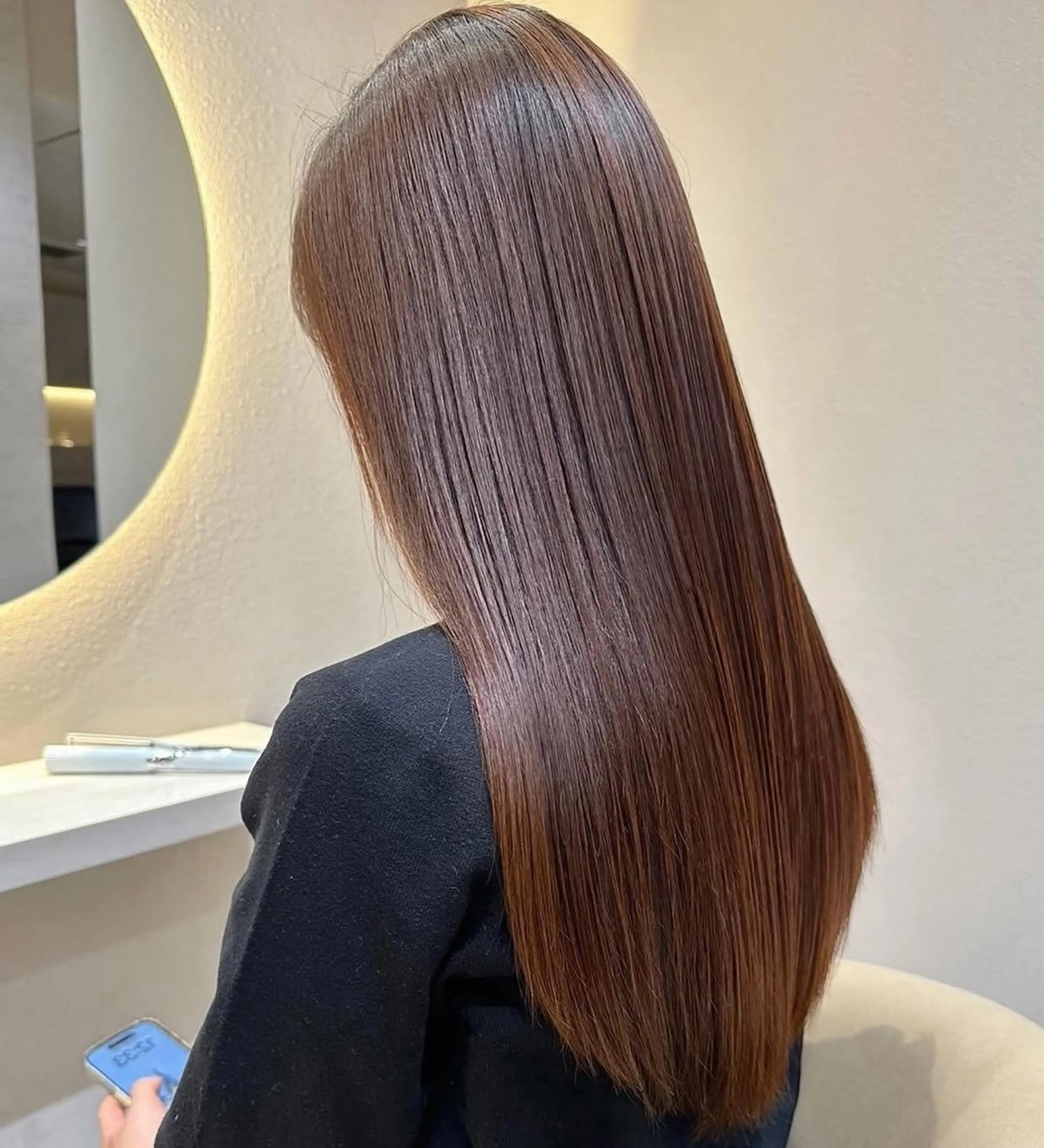 ロング ボブ ハイライト 髪質改善 縮毛矯正 栄ハイトーン/ ベージュカラー中園薪のヘアスタイル