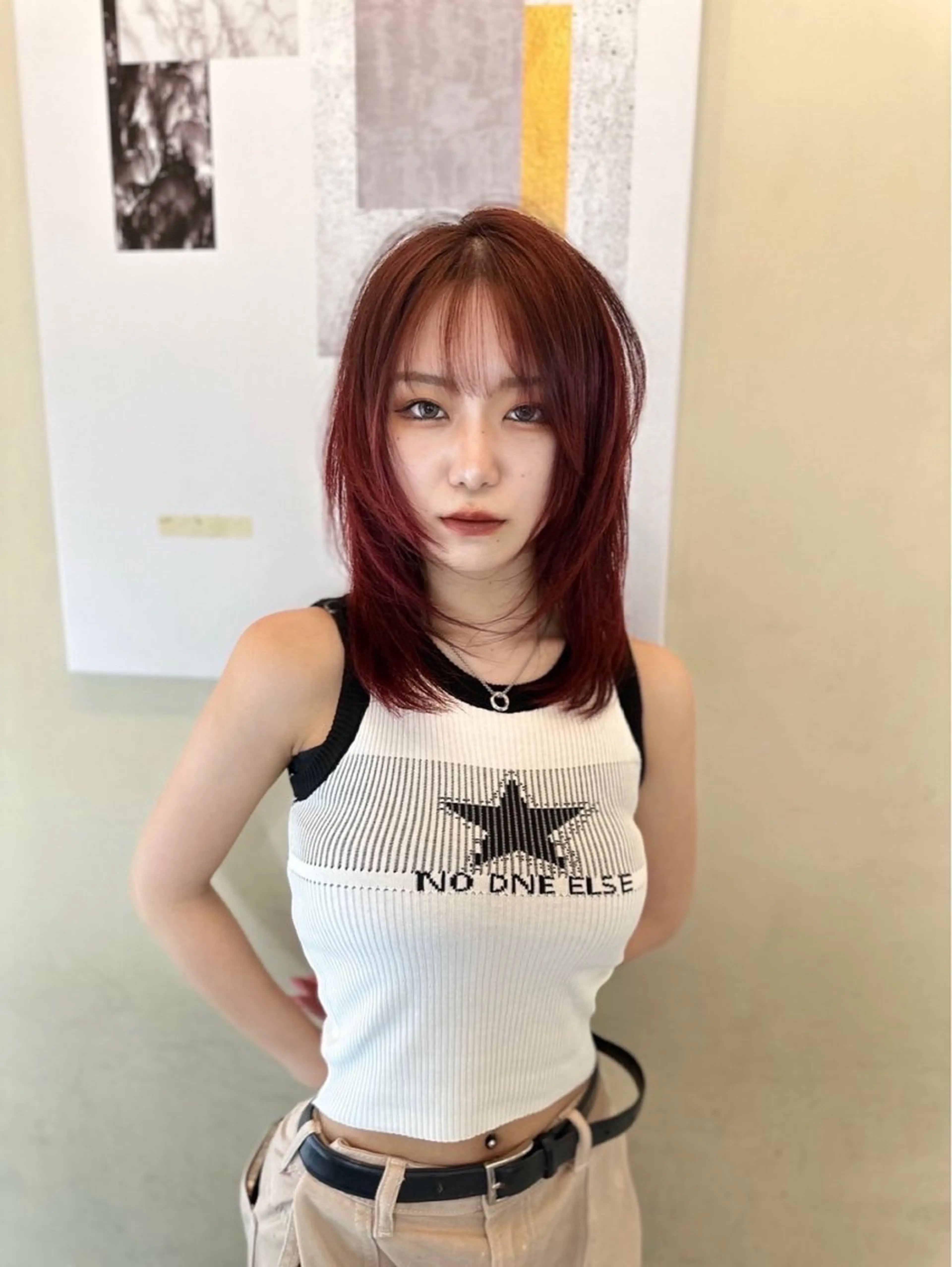 ミディアム カラー アディクシーカラー バレイヤージュ ブリーチ デザインカラー ダブルカラー カット ヘアカラー トリートメント opus 店長大和 レイヤー/赤み消しのヘアスタイル