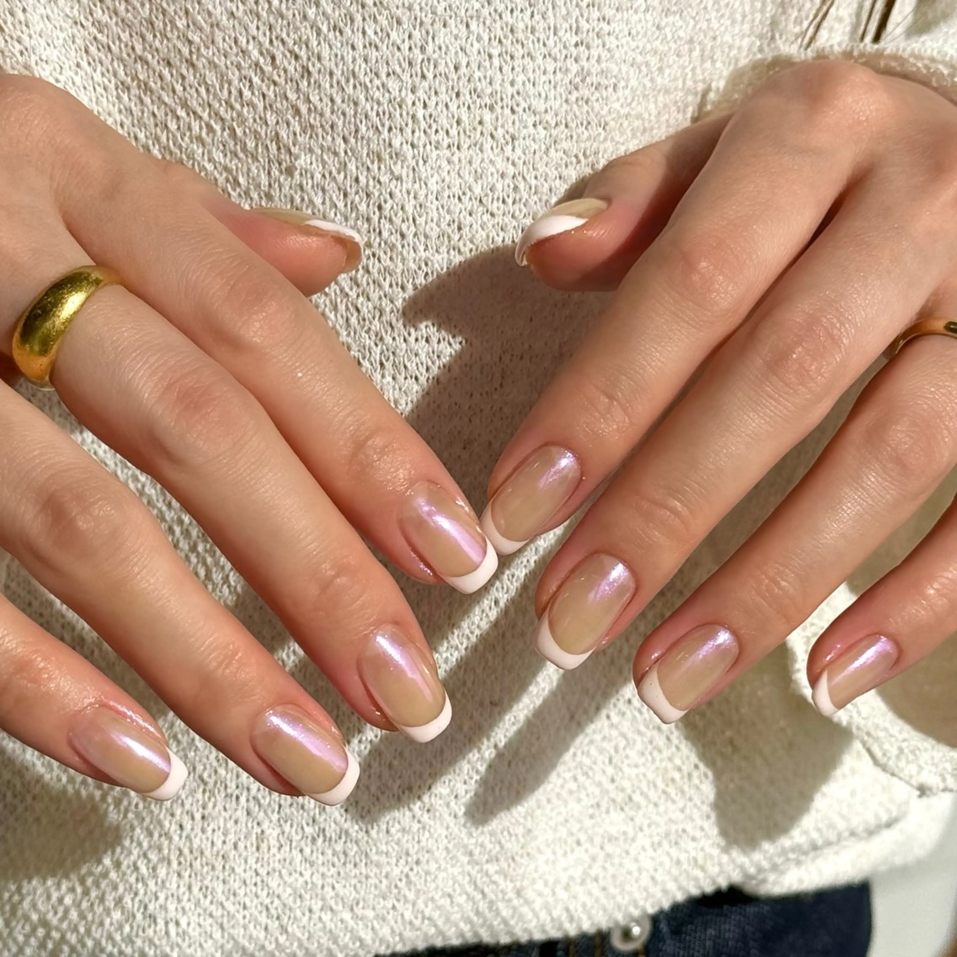 ネイル オーロラネイル フレンチネイル ミラーネイル ピンク ハンドネイル HARUKA ネイリスト福岡/薬院のネイルデザイン