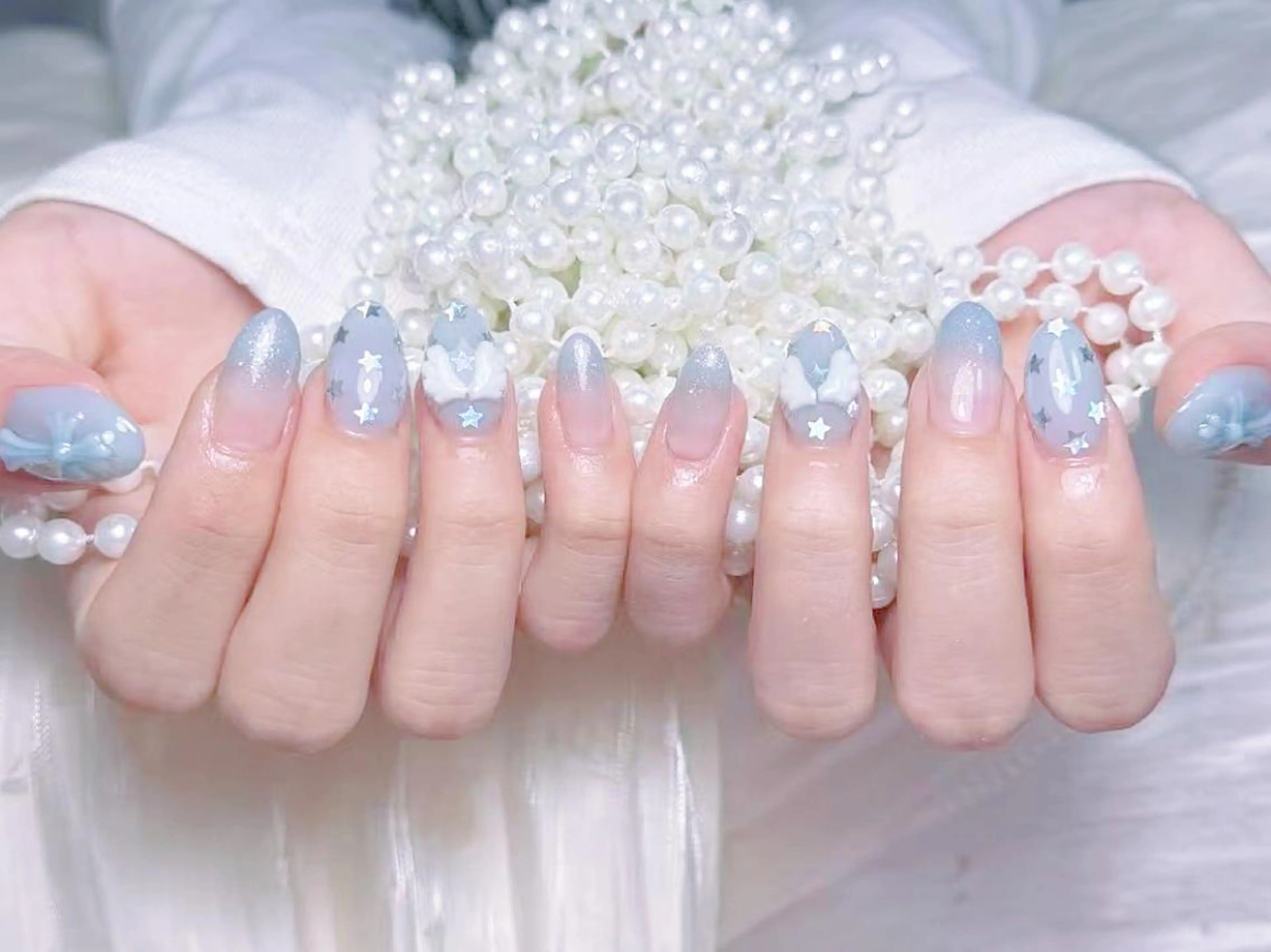 ネイル アートネイル オーロラネイル 長さ出し フットネイル ガーリー 🎀Seina 🧚🏻‍♀️のネイルデザイン