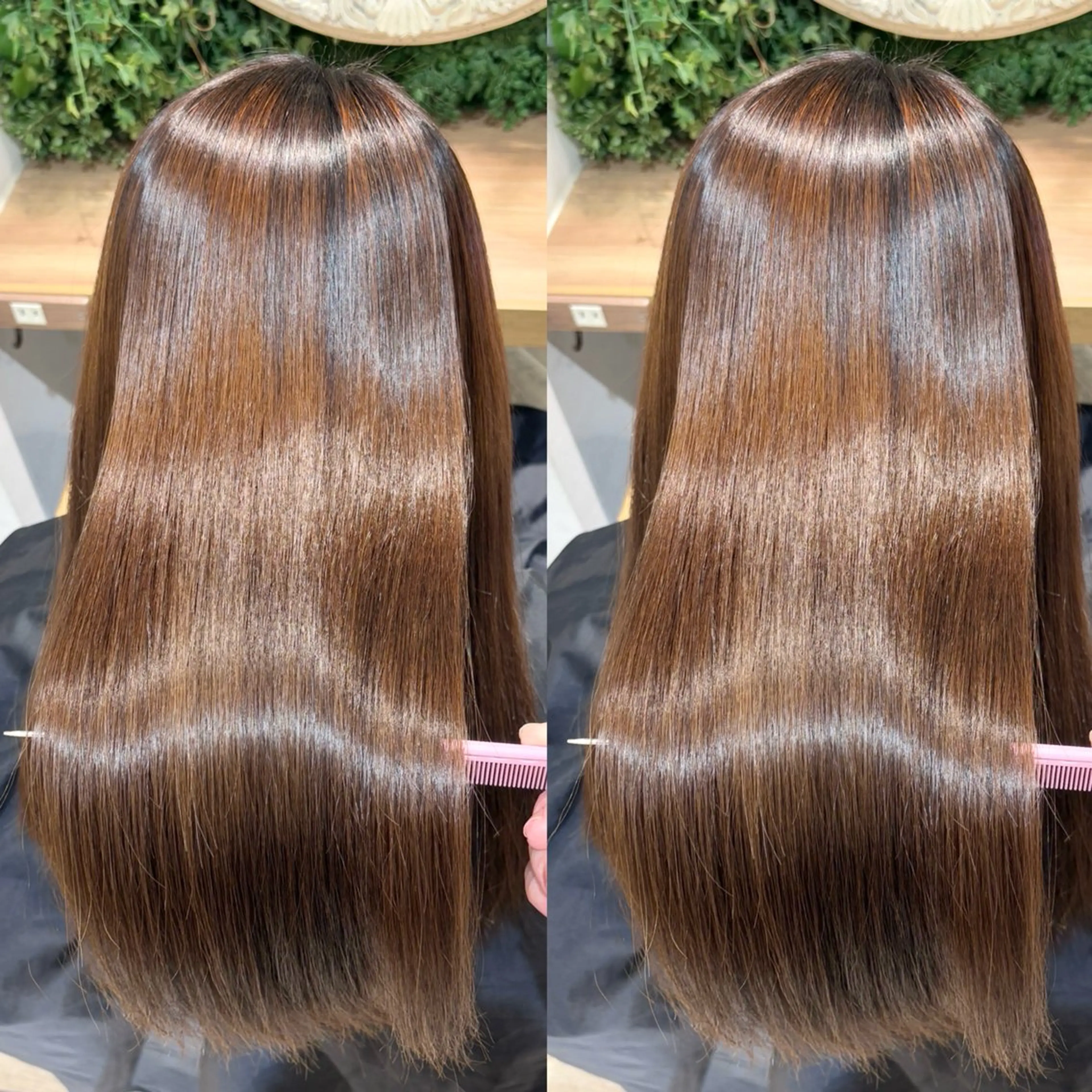 ロング パーマ 縮毛矯正 韓国レイヤー 暖色カラー/さくらのヘアスタイル