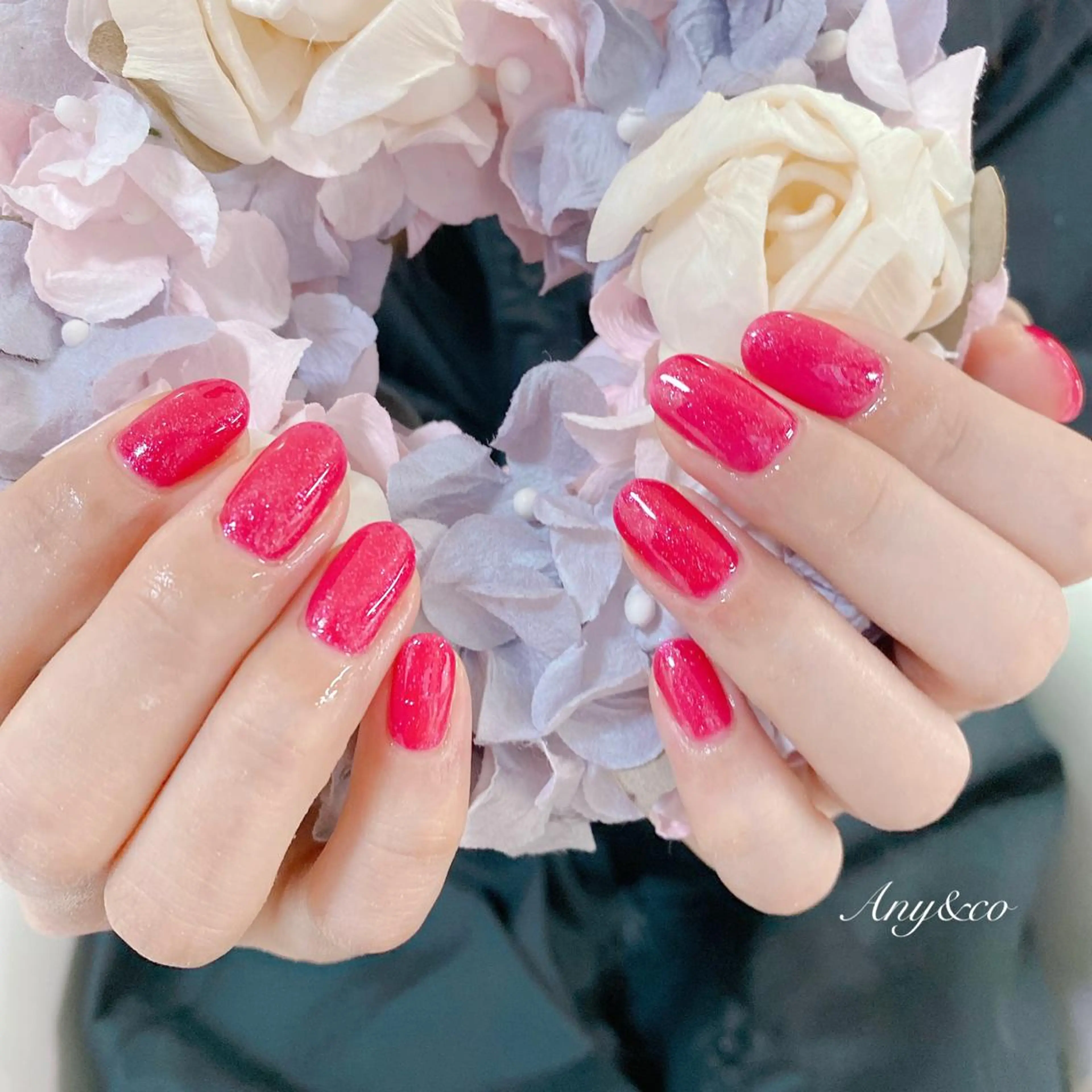 ネイル ジェルネイル ラメ(グリッター) ワンカラーネイル 赤色 春ネイル Any&co 【エニコ】のマツエク・マツパデザイン