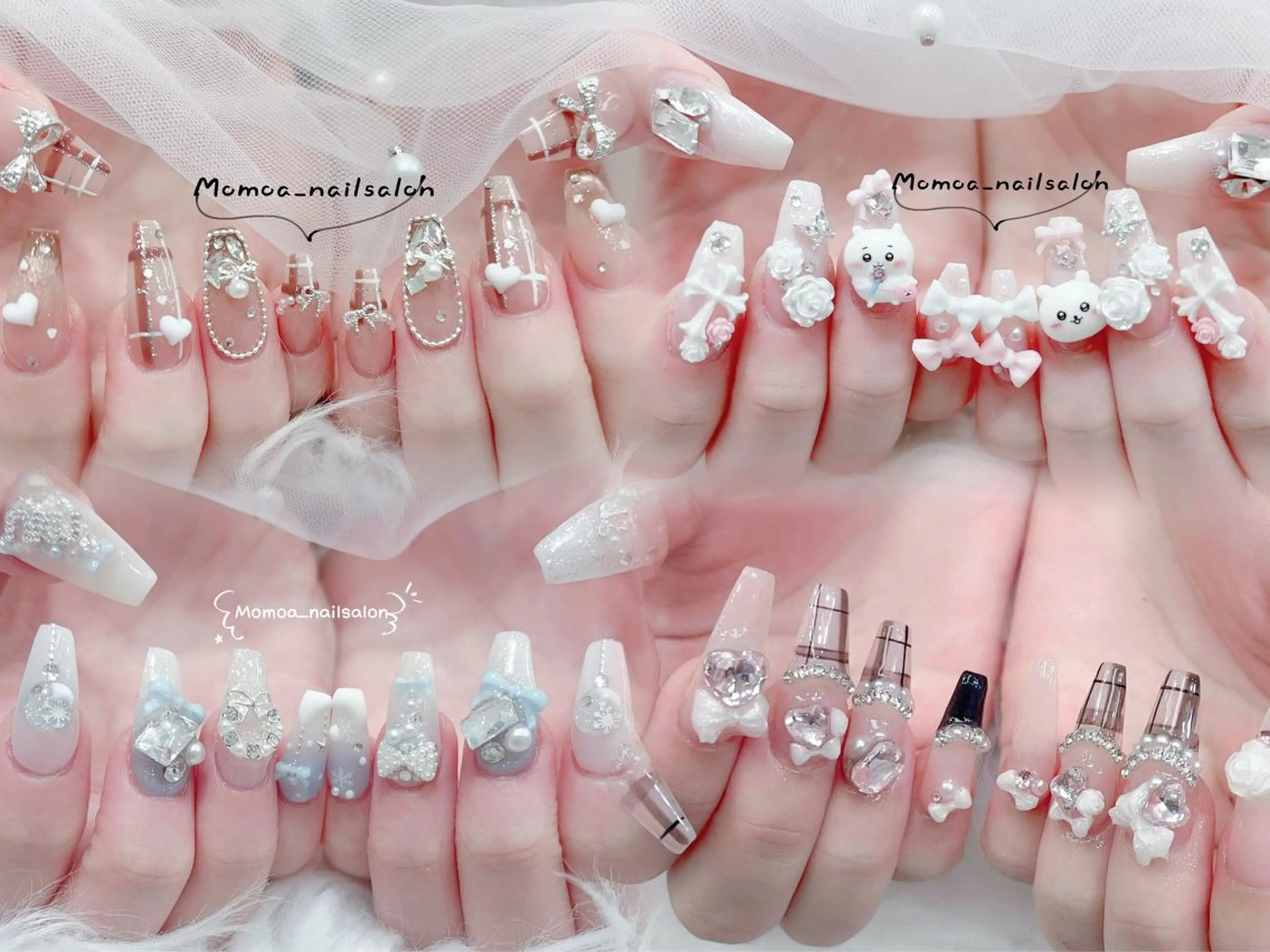 ネイル キラキラネイル 韓国ネイル スカルプネイル ハンドネイル MoMoA Nail ネイル長さ出し専門店のネイルデザイン