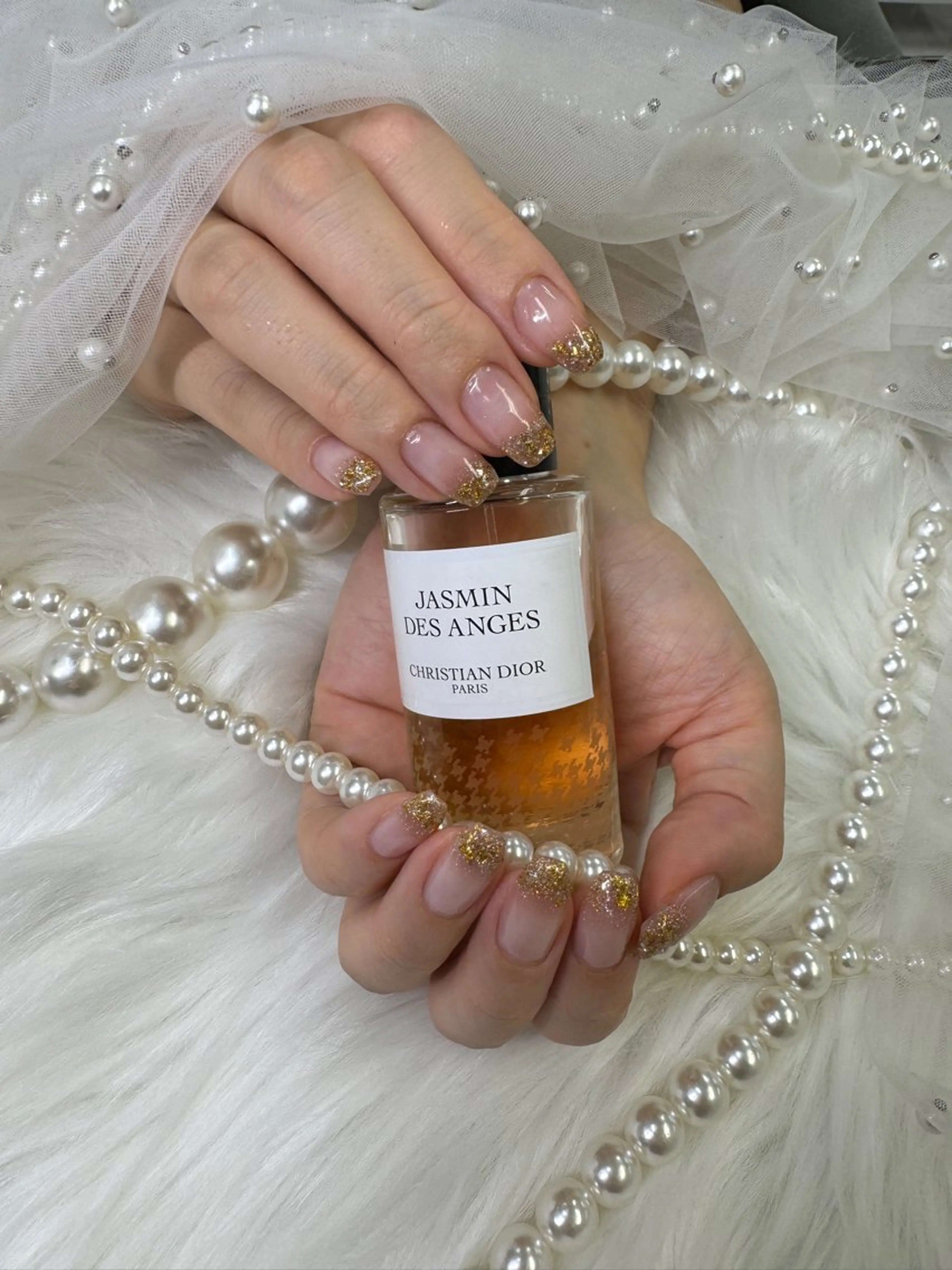 ネイル 長さ出し フレンチネイル ジェルネイル ガラスフレンチ キラキラネイル Queeens nailのネイルデザイン