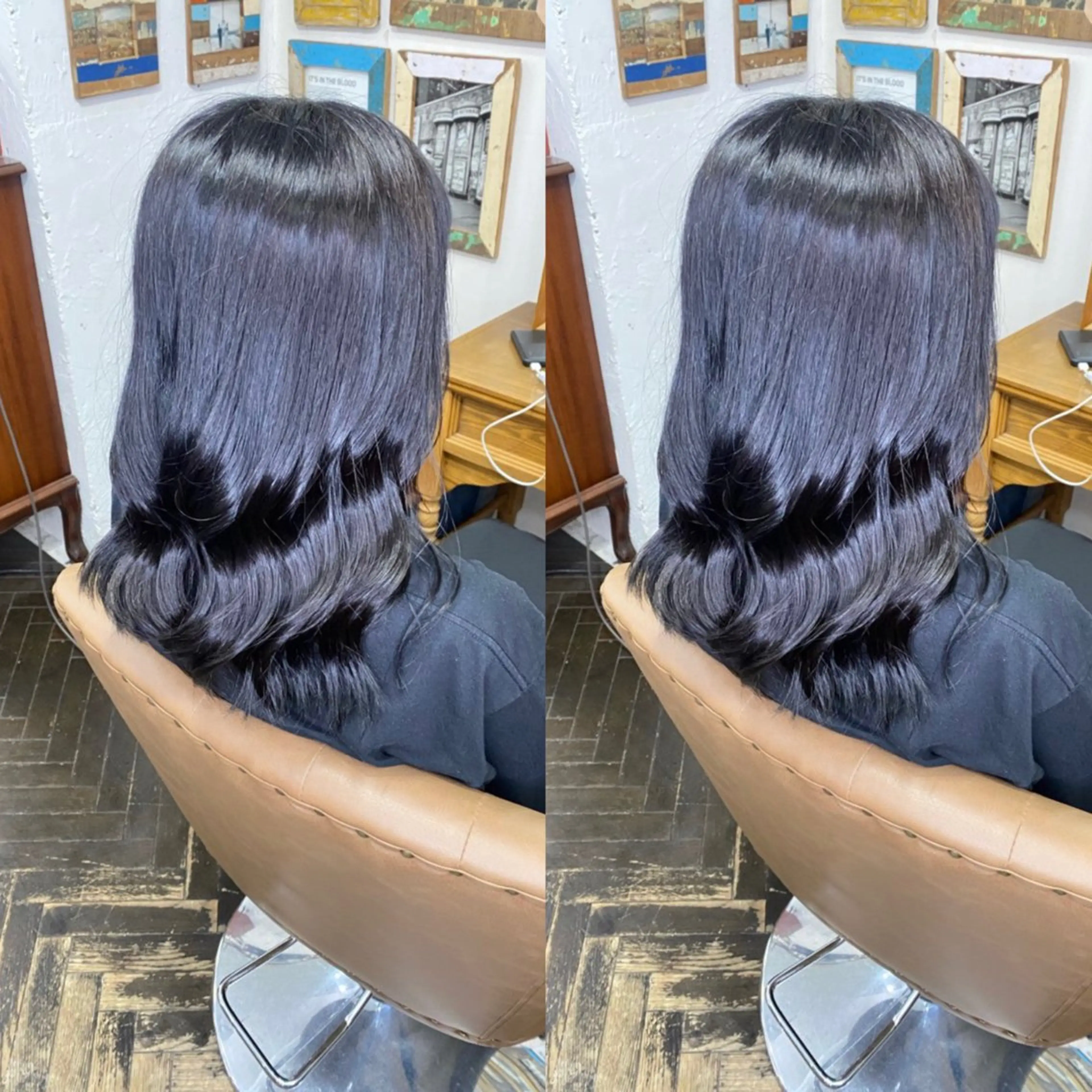 セミロング カラー ヘアアレンジ 黒髪 💎ハイトーン/艶 カラー モエカ💎のヘアスタイル